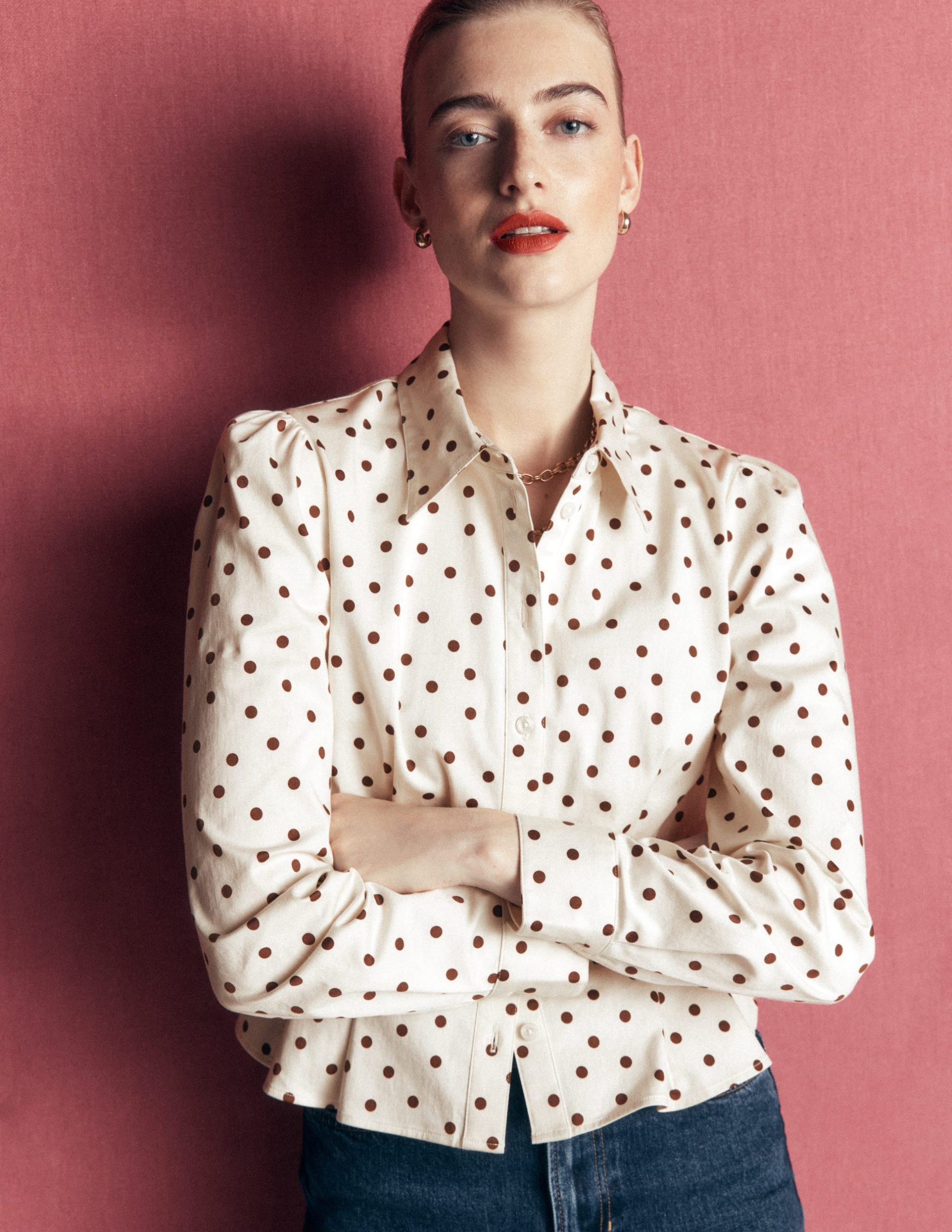 Julia Darted Cotton Shirt-Ivory. Boden Spot