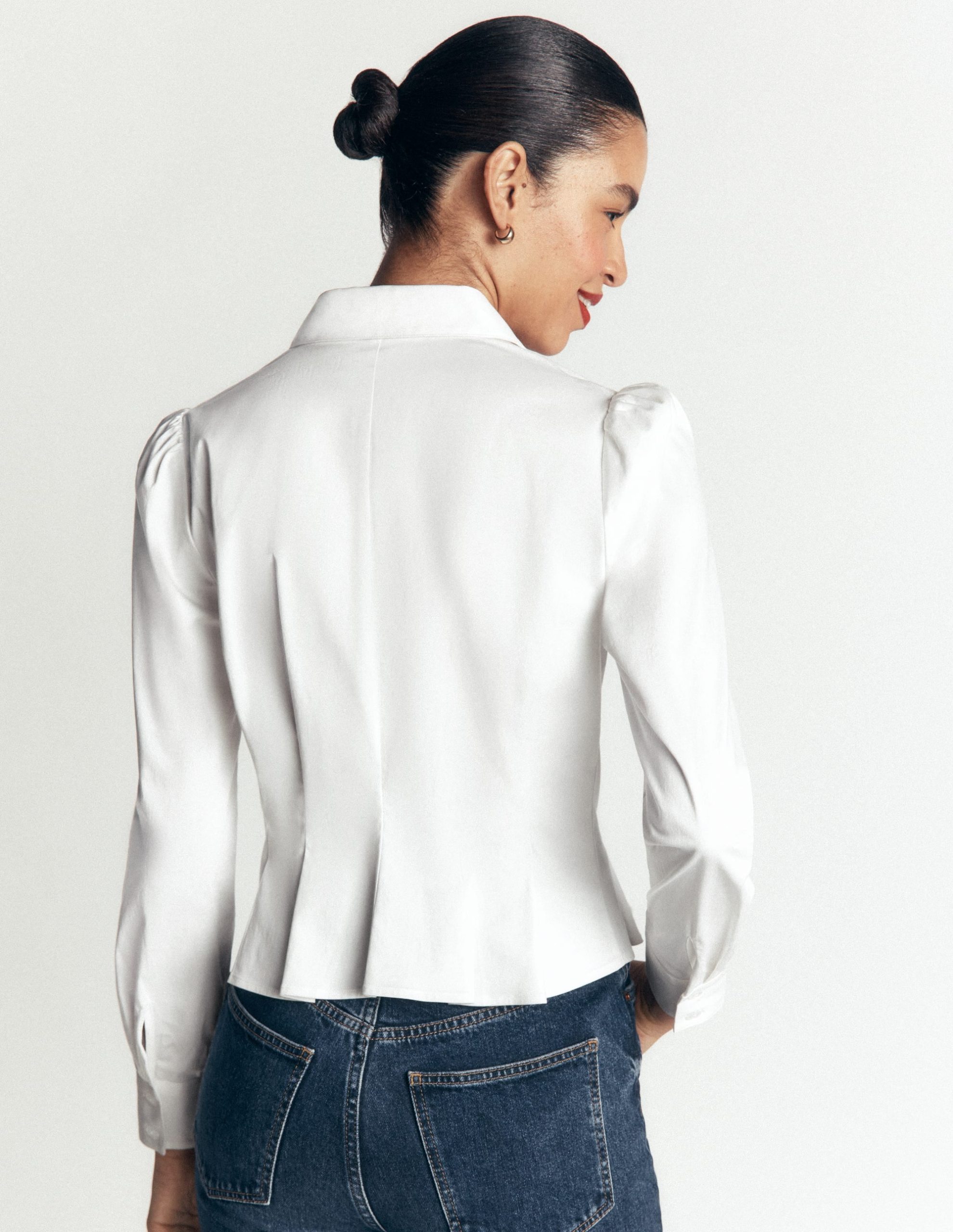 Julia Darted Cotton Shirt-White - Image 3