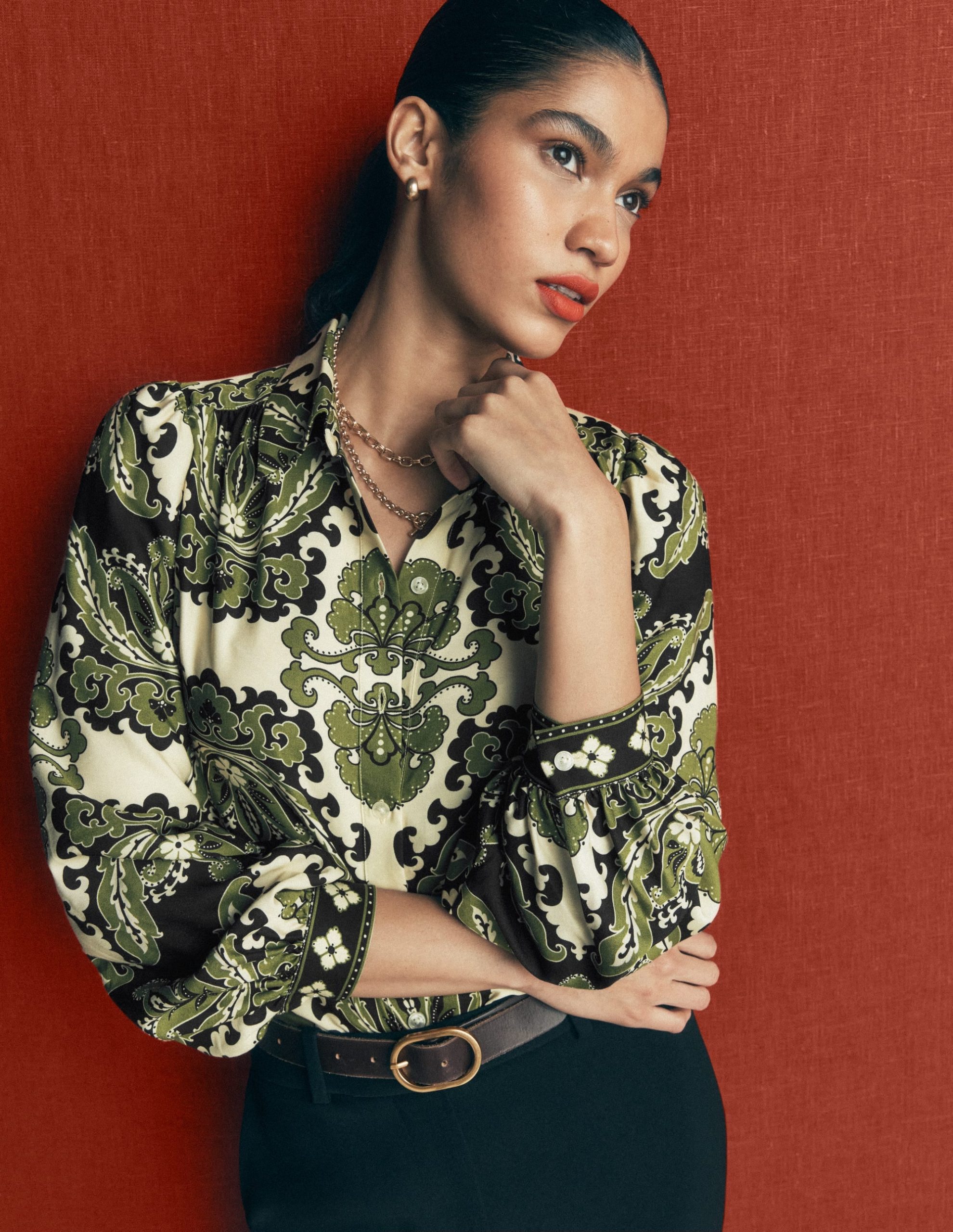 Long Sleeve Printed Shirt-Multi. Blossoming Gardenia