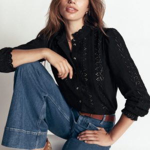 Broderie Cotton Top-Black Broderie