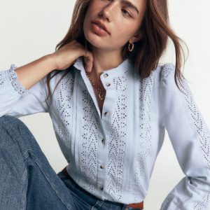 Broderie Cotton Top-Misty Blue Broderie