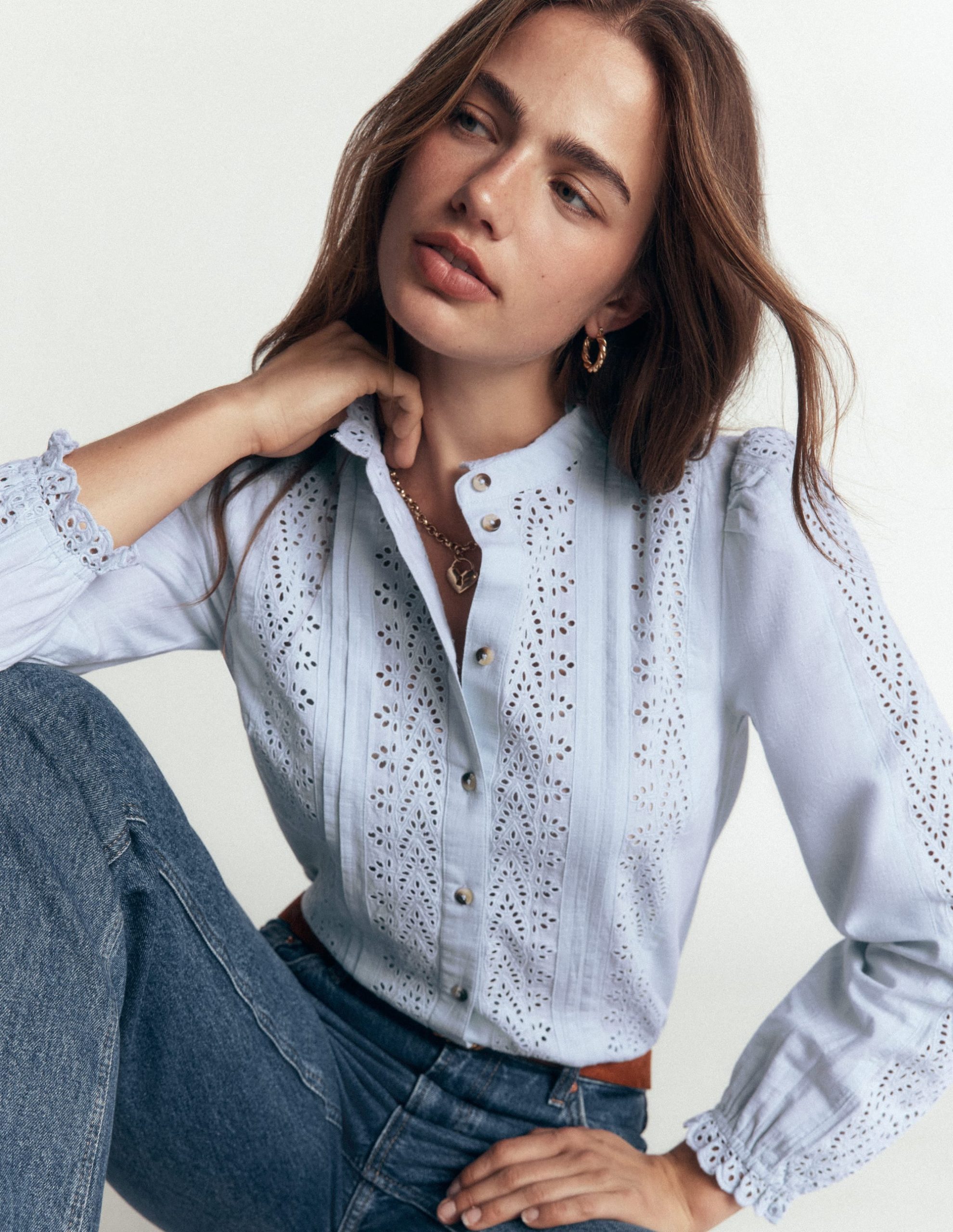 Broderie Cotton Top-Misty Blue Broderie