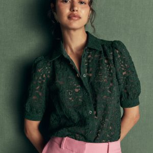 SS Lace Top-Dark Green