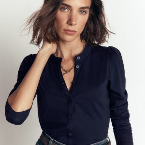 Supersoft Puff Sleeve Shirt-Navy