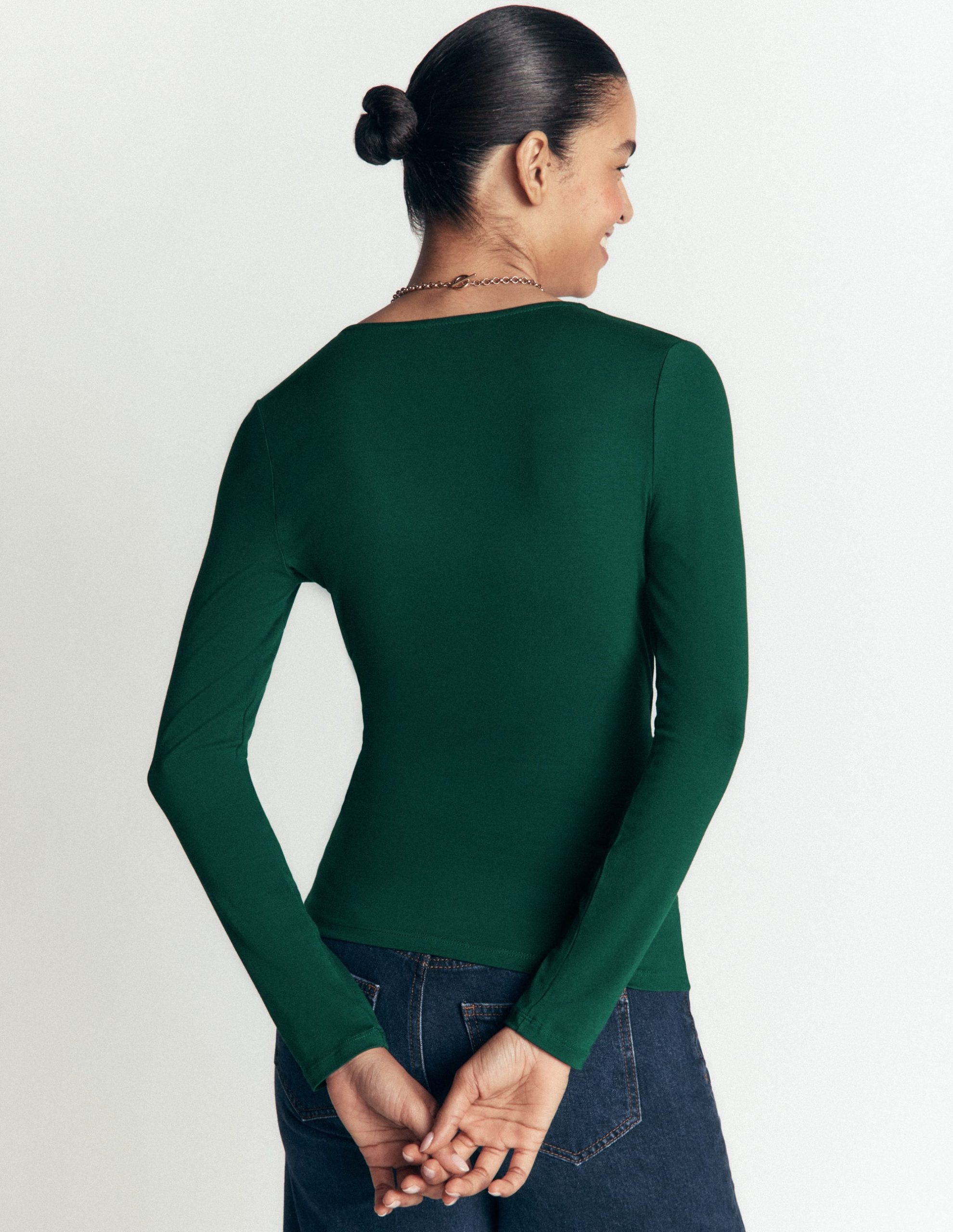 Ruched Long Sleeve Wrap Top-Emerald Night - Image 3