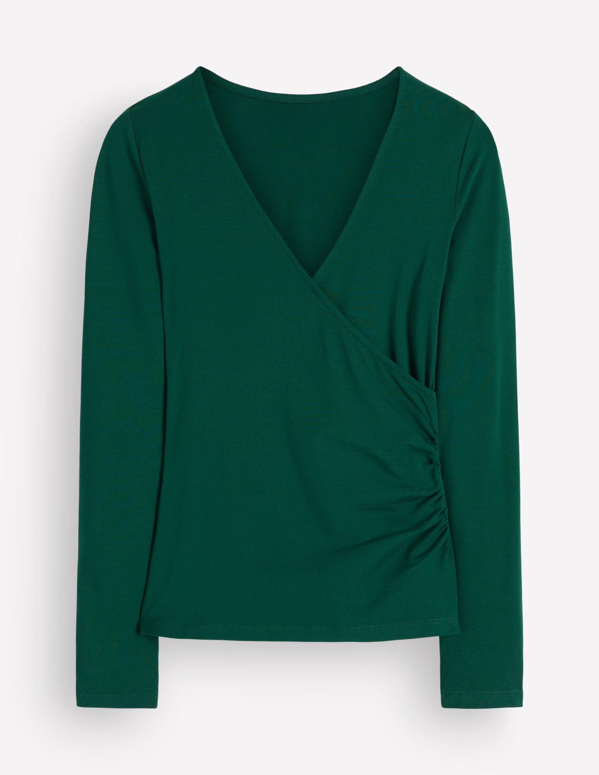 Ruched Long Sleeve Wrap Top-Emerald Night - Image 5