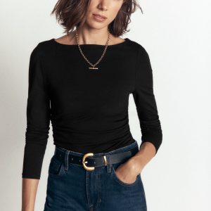 Ruched Long Sleeve Top-Black