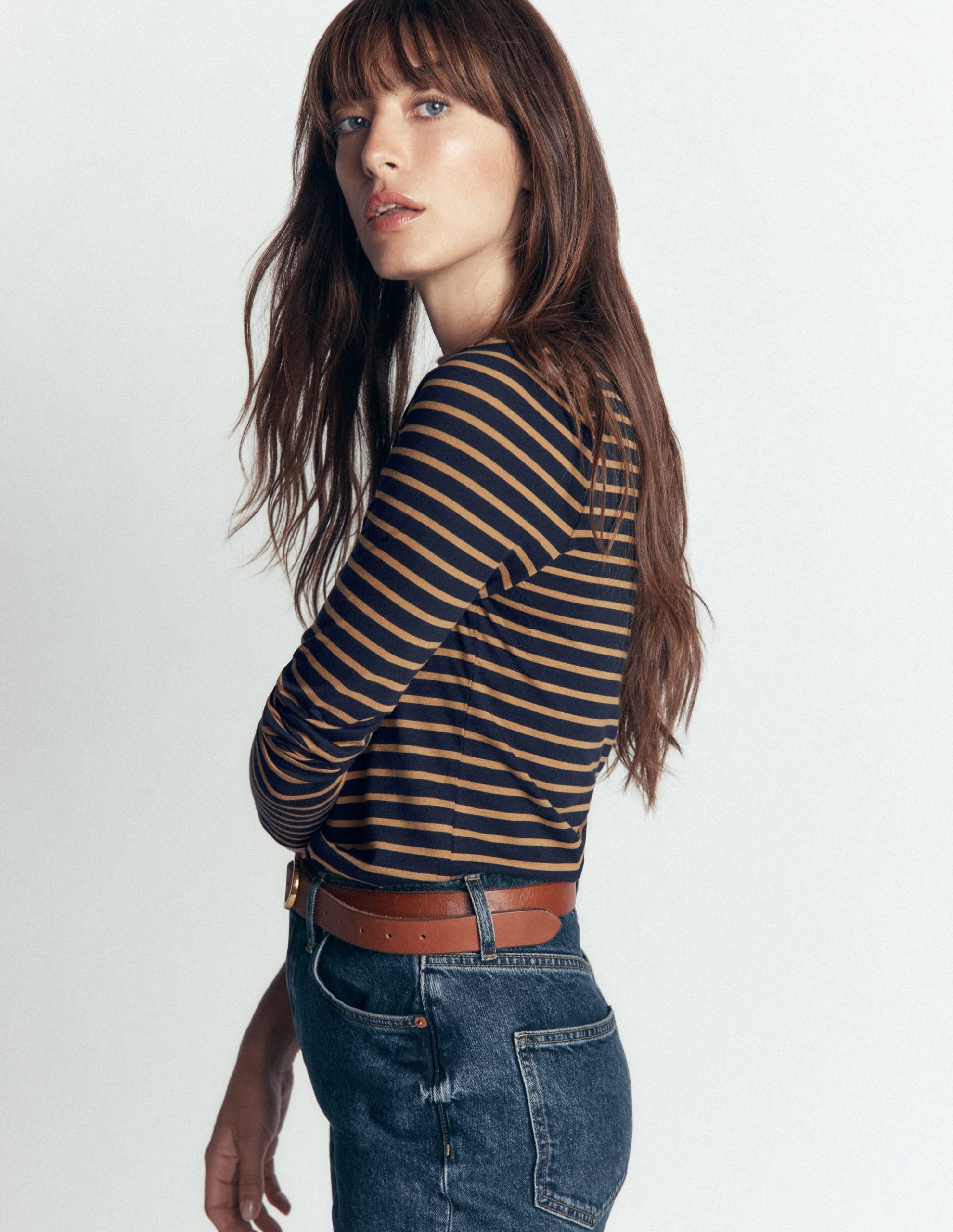 Supersoft Square Neck Top-Navy and Dijon Stripe - Image 4