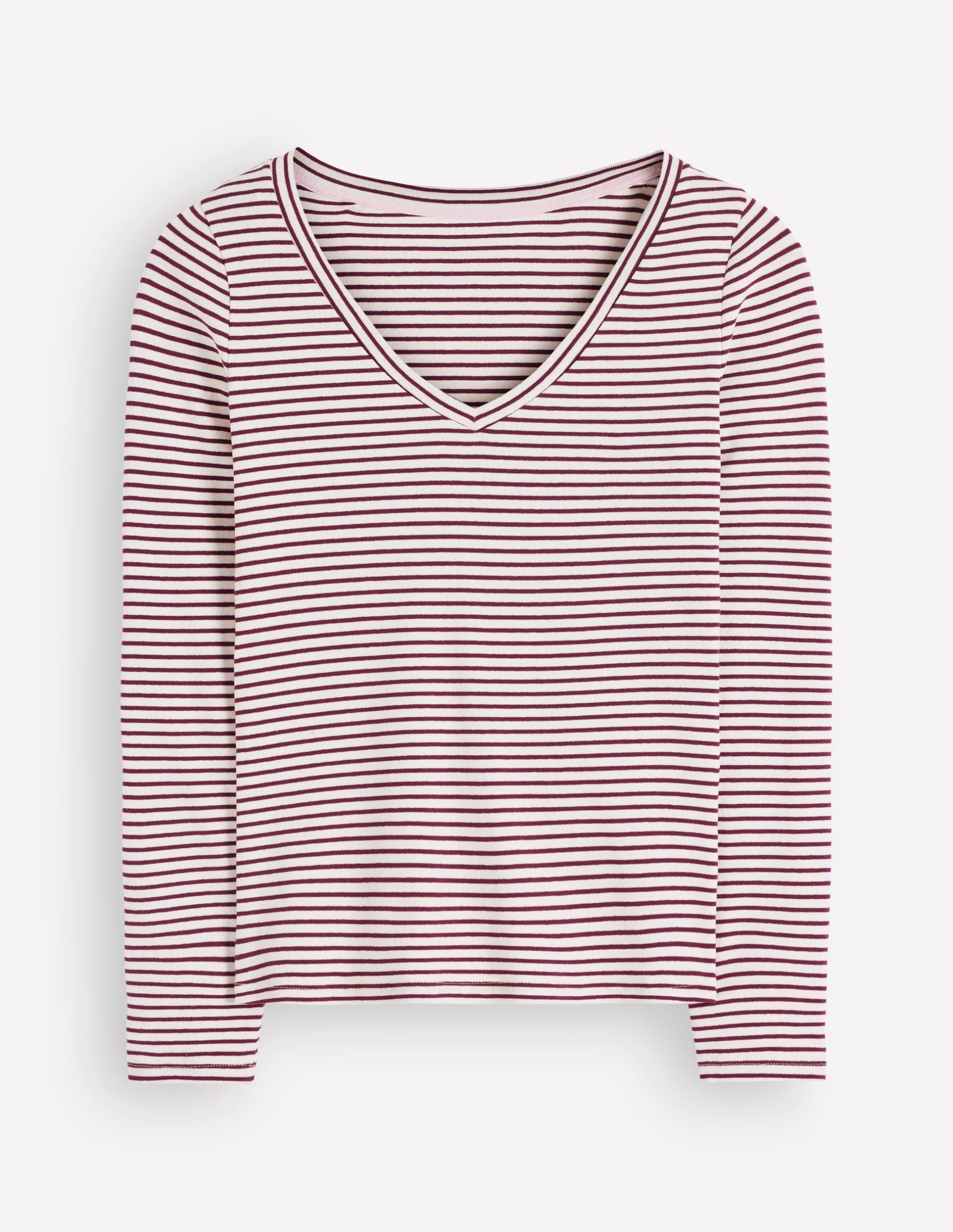 Annie Essential V Neck Top-Deep Wisteria and Ivory Stripe - Image 5