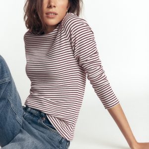 Annie Essential Crew Neck Top-Deep Wisteria and Ivory Stripe
