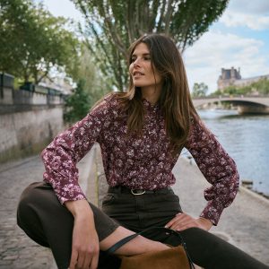 Isla Funnel Neck Button Blouse-Fudge. Enchanted Sprigs