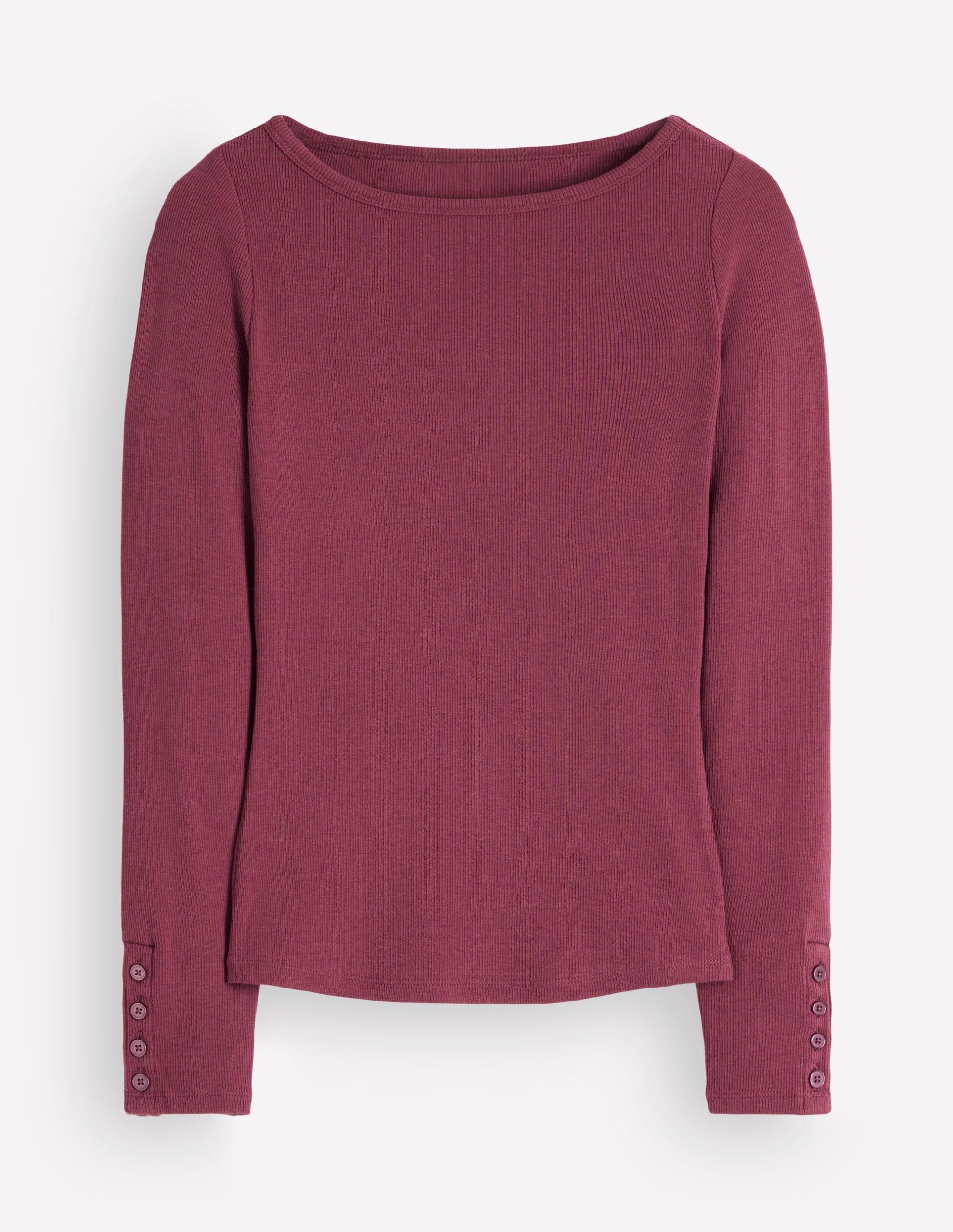Button Cuff Ribbed Boatneck-Maroon - Image 6