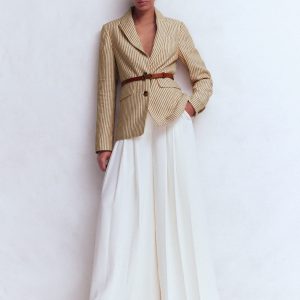 Stamford Linen Blazer-Brown. Ivory Ticking Stripe