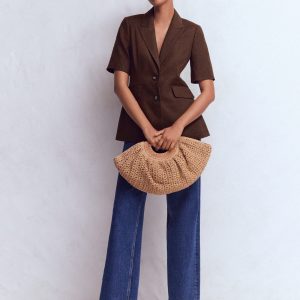 Short Sleeve Linen Blazer-Bitter Chocolate