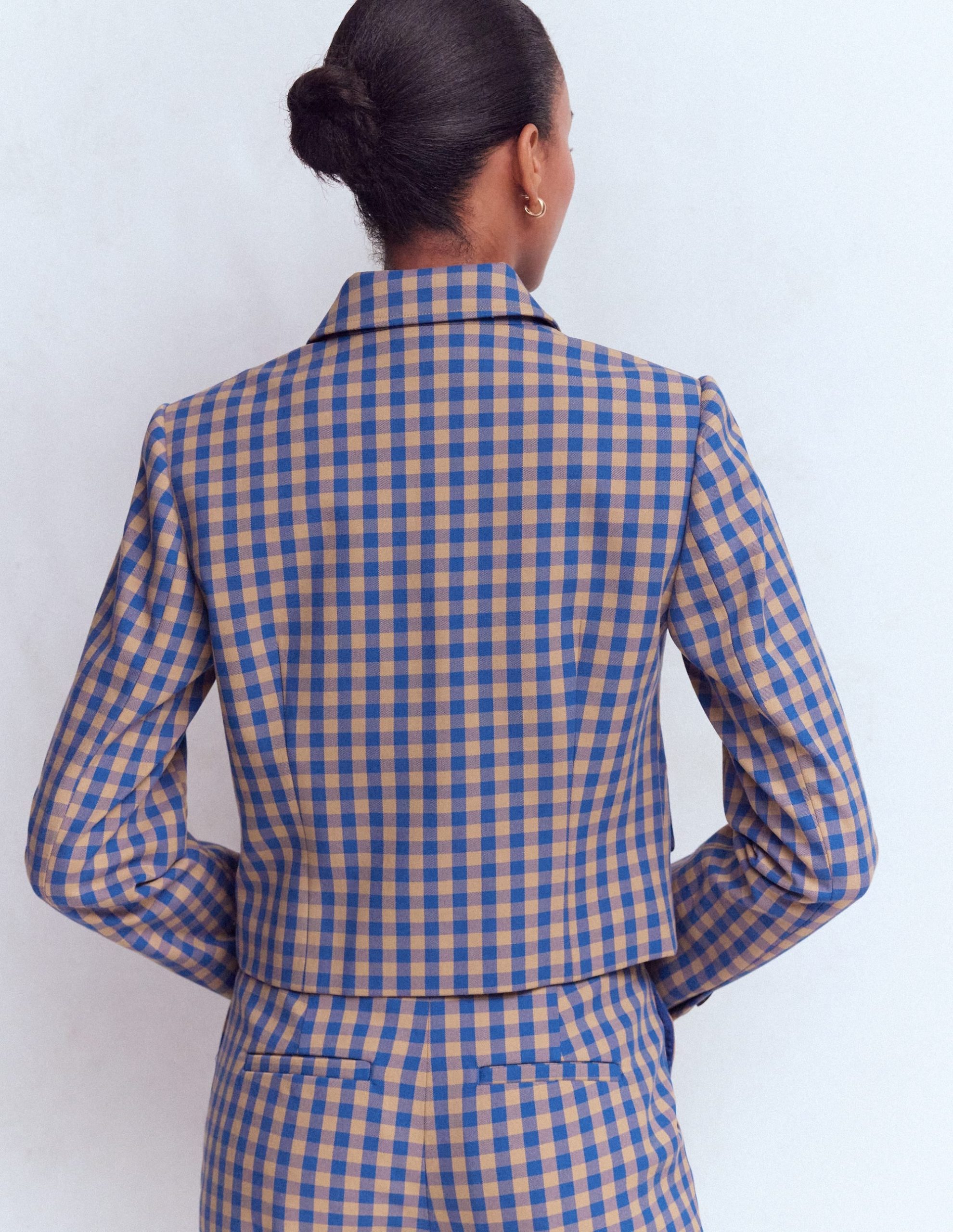 Dartmouth Cotton Blazer-Camel. Blue Gingham - Image 3