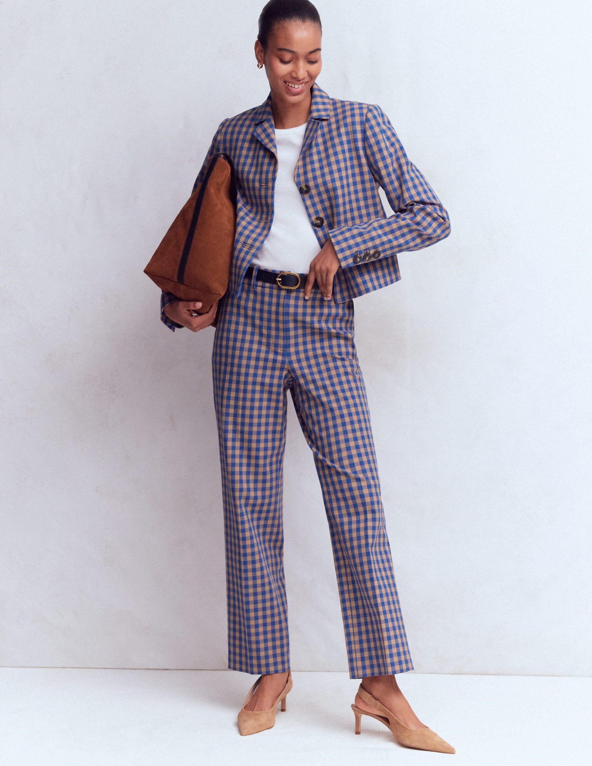Dartmouth Cotton Blazer-Camel. Blue Gingham - Image 4