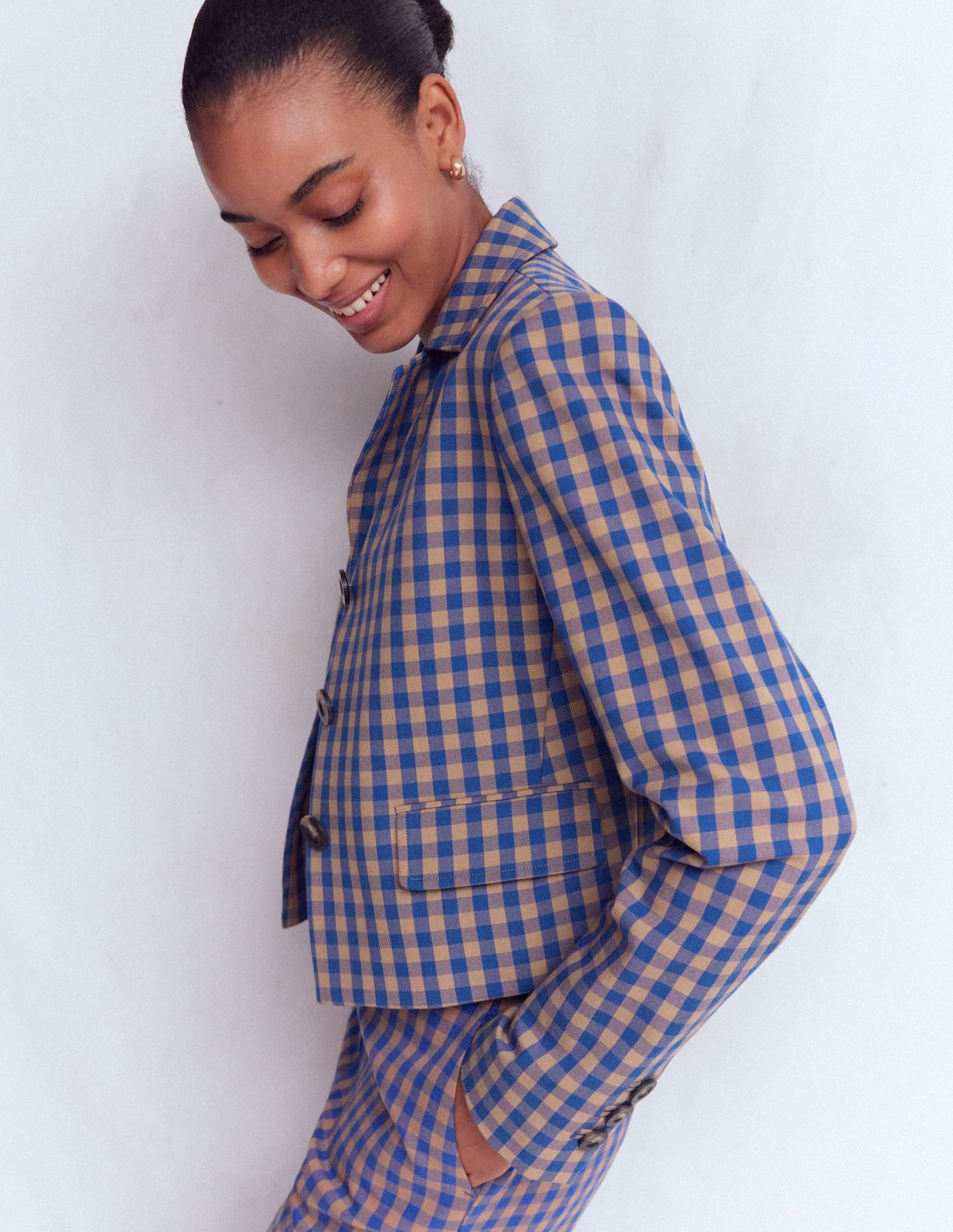 Dartmouth Cotton Blazer-Camel. Blue Gingham - Image 5