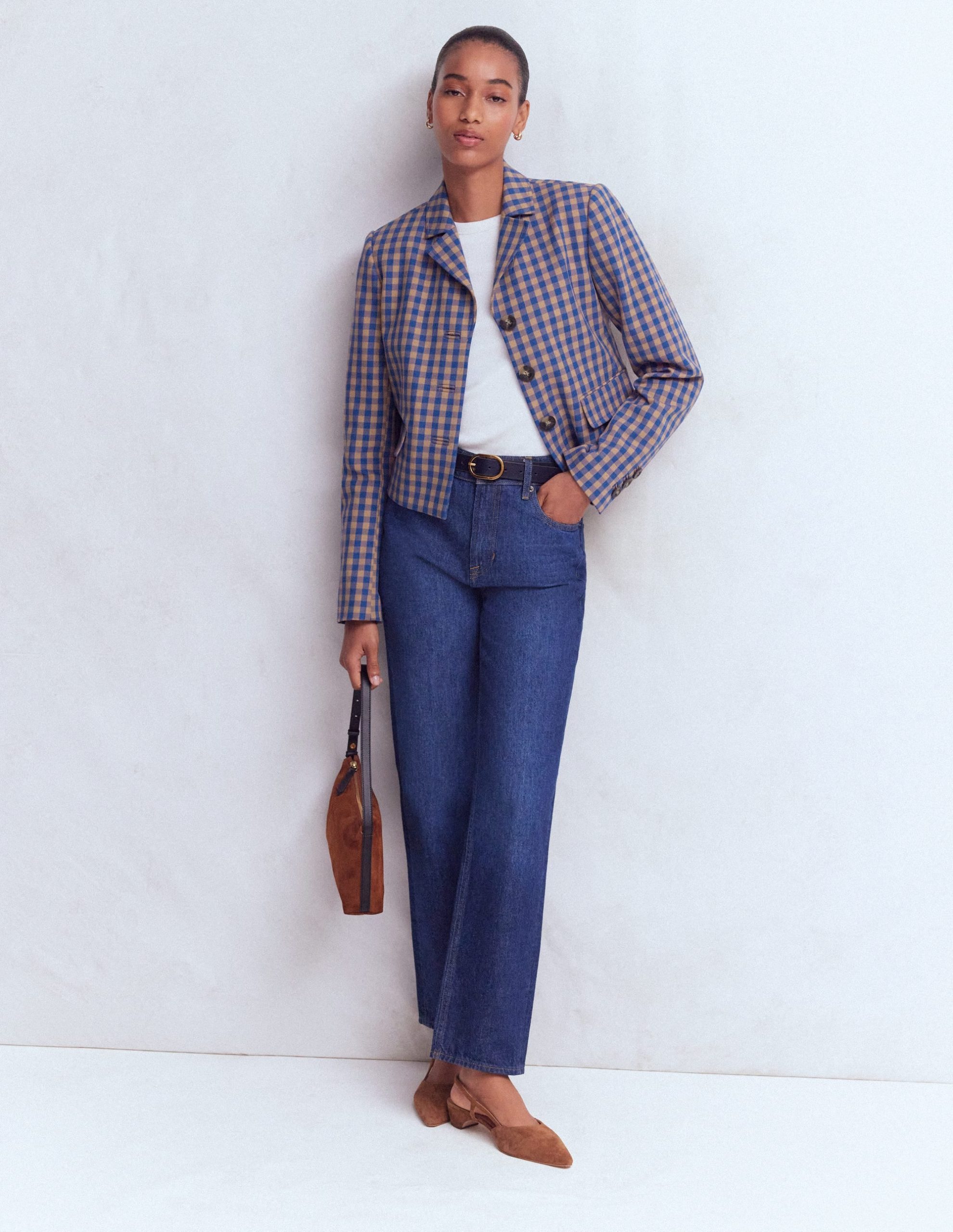 Dartmouth Cotton Blazer-Camel. Blue Gingham - Image 6