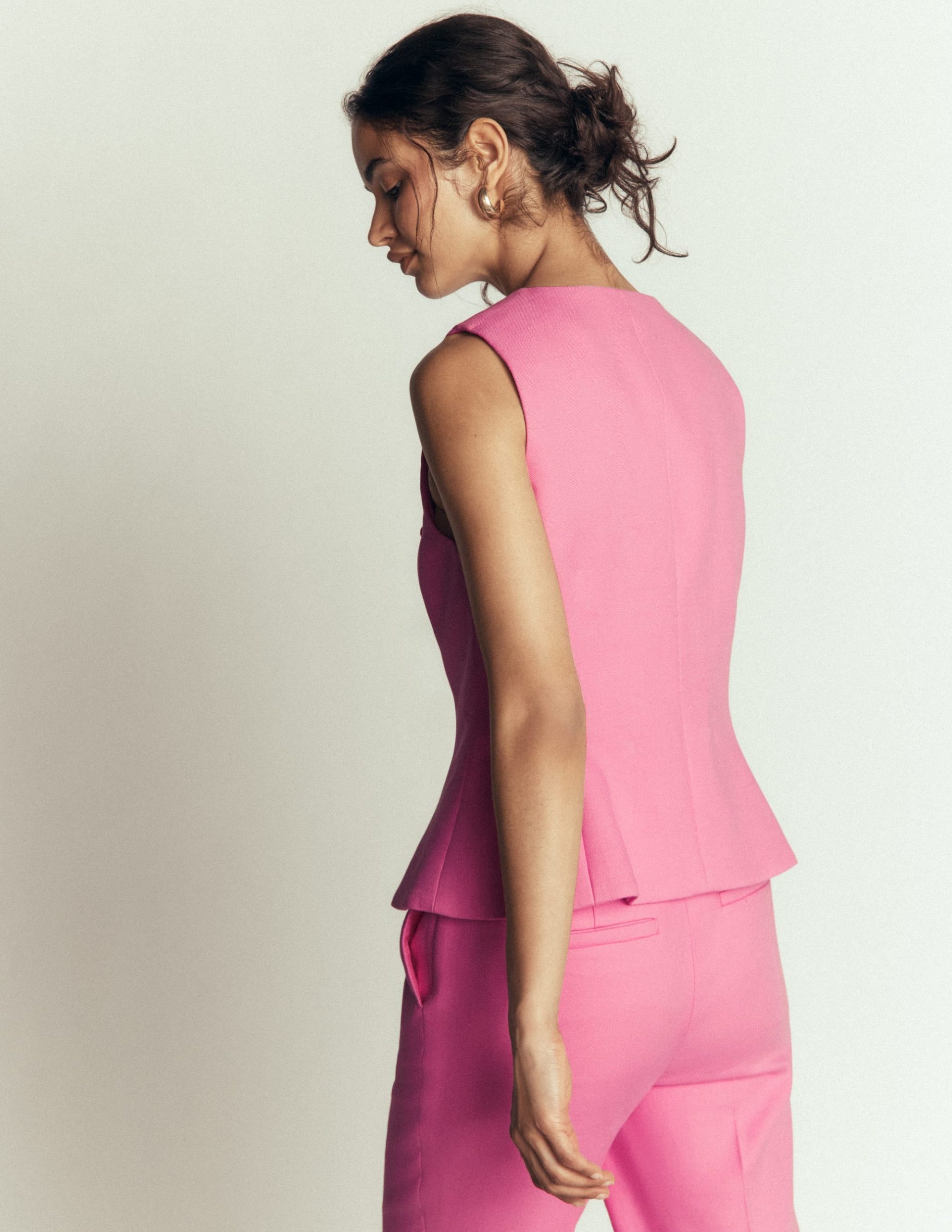 Textured Peplum Waistcoat-Wild Pink - Image 3