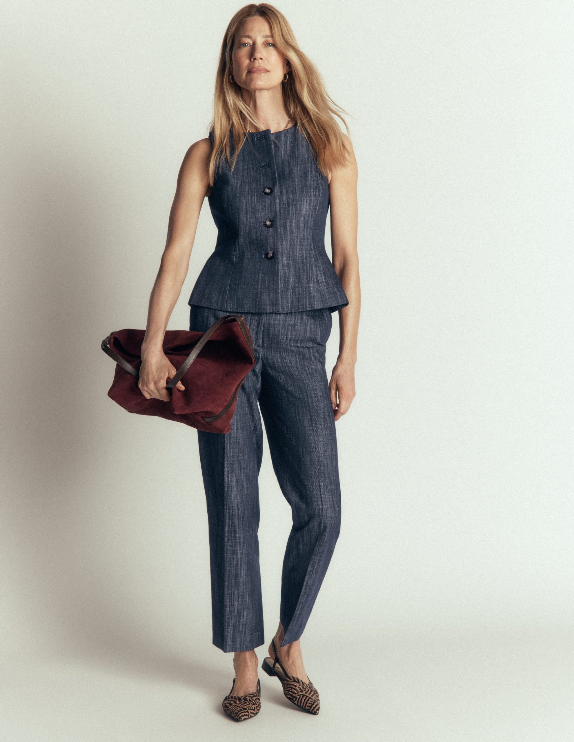 Twill Peplum Waistcoat-Indigo - Image 4