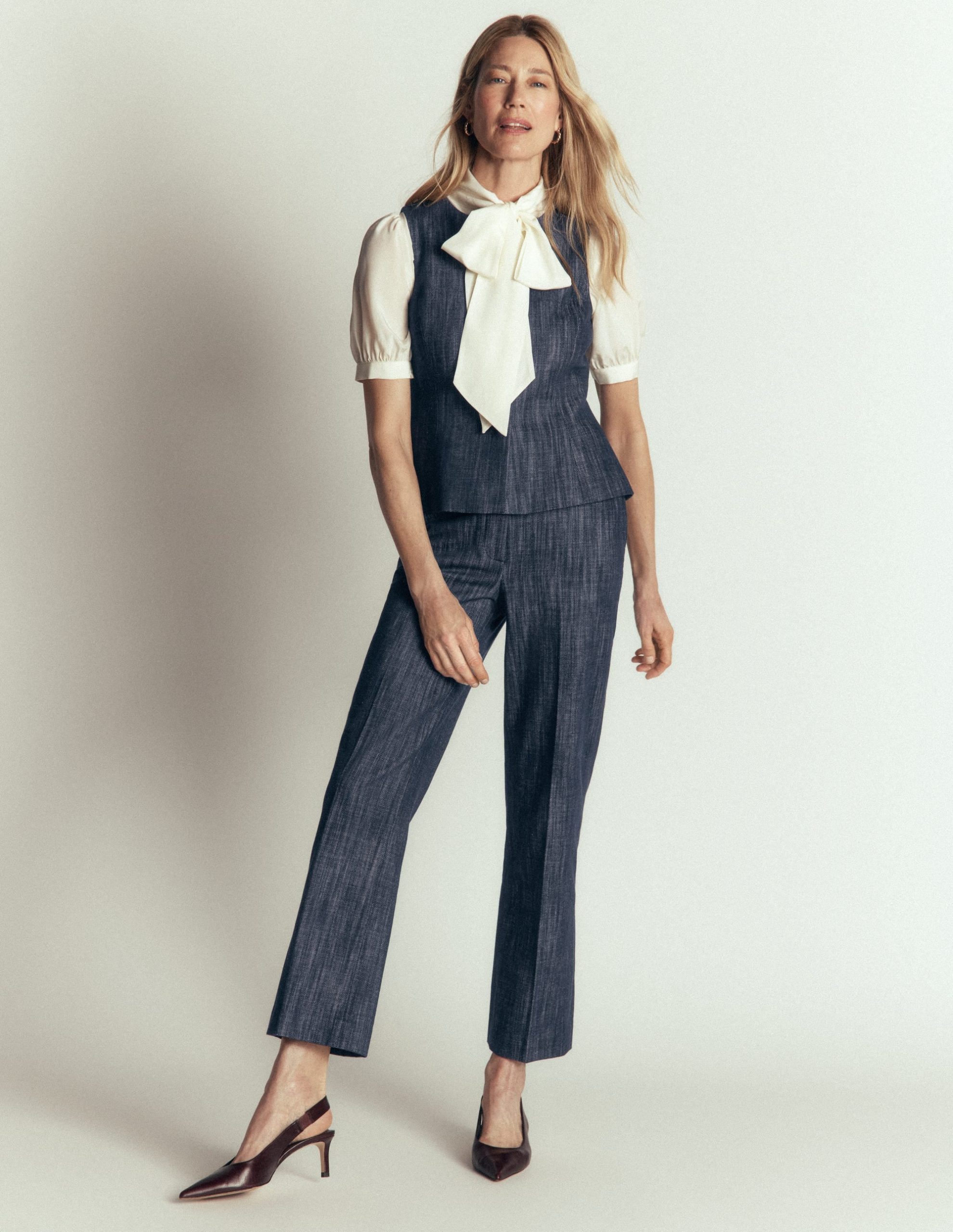 Twill Peplum Waistcoat-Indigo - Image 5