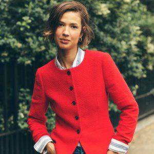 Collarless Tailored Blazer-Poppy Red