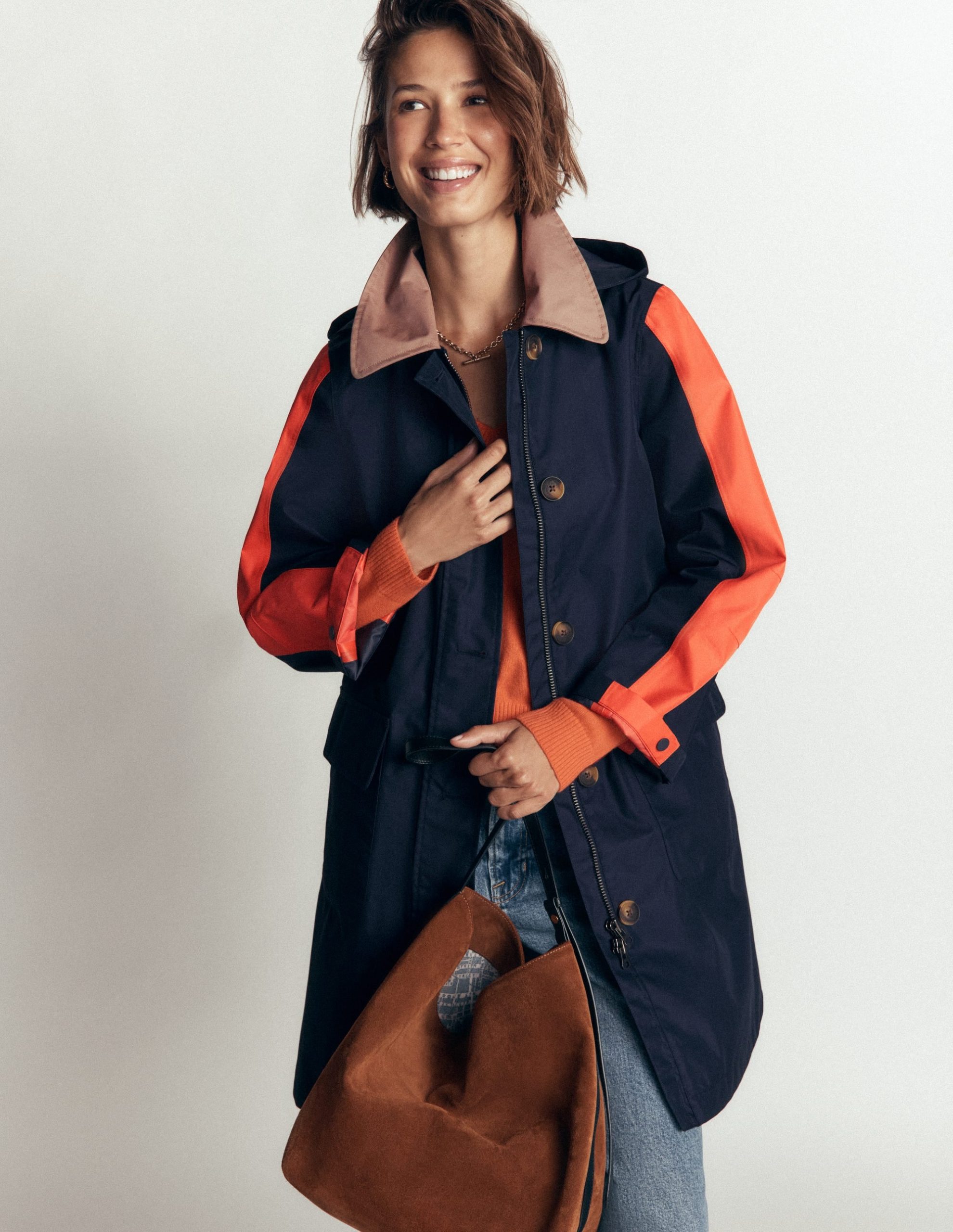 Colour block Raincoat-Navy