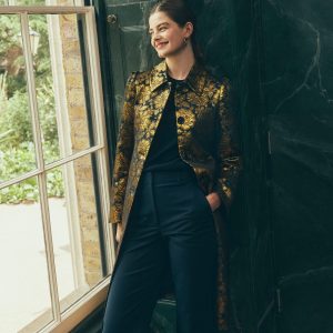 Aylesford Jacquard Coat-Gold Floral Jacquard