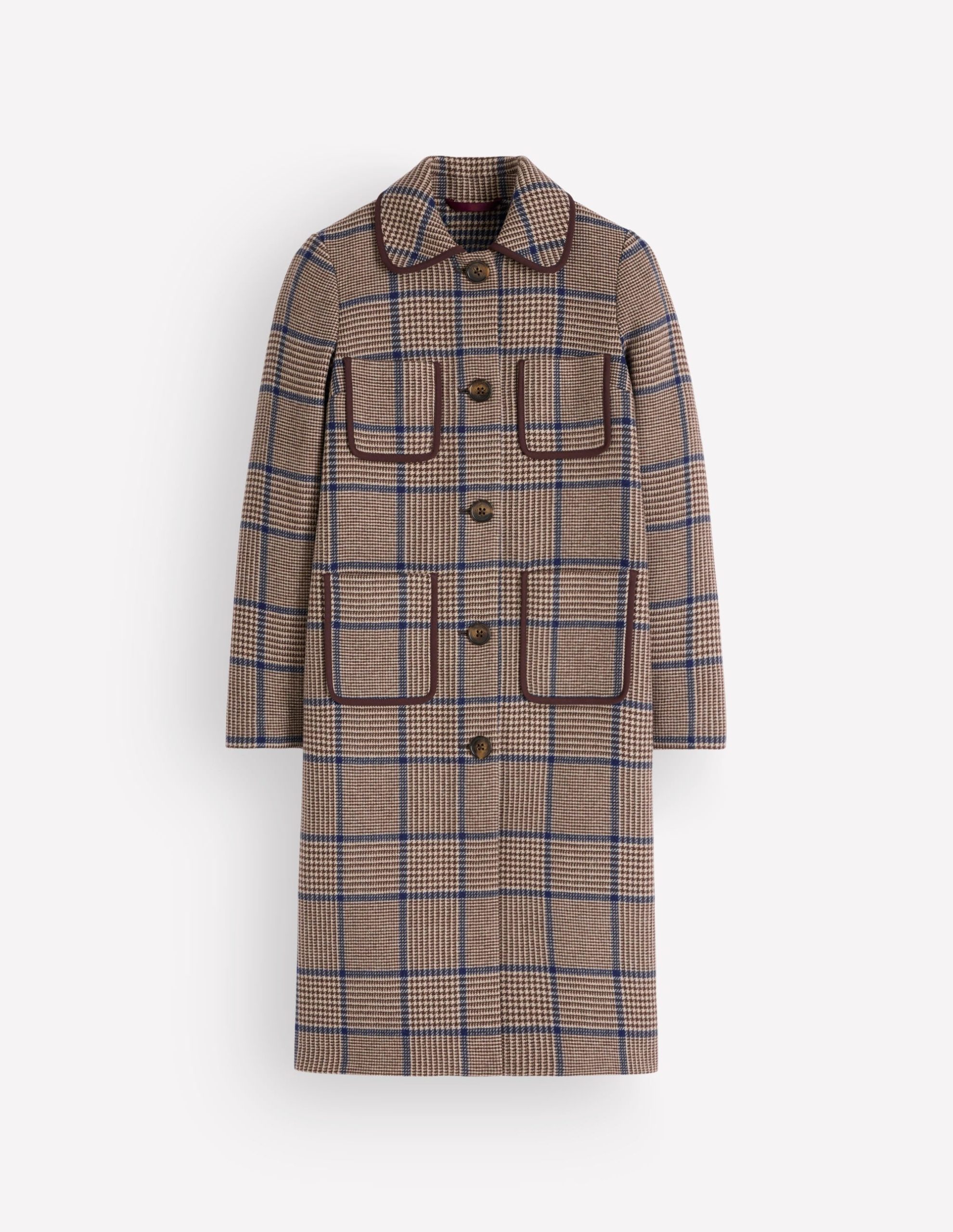 Patch Pocket Wool Blend Coat-Maroon. Teal Prince of Wales - Image 6