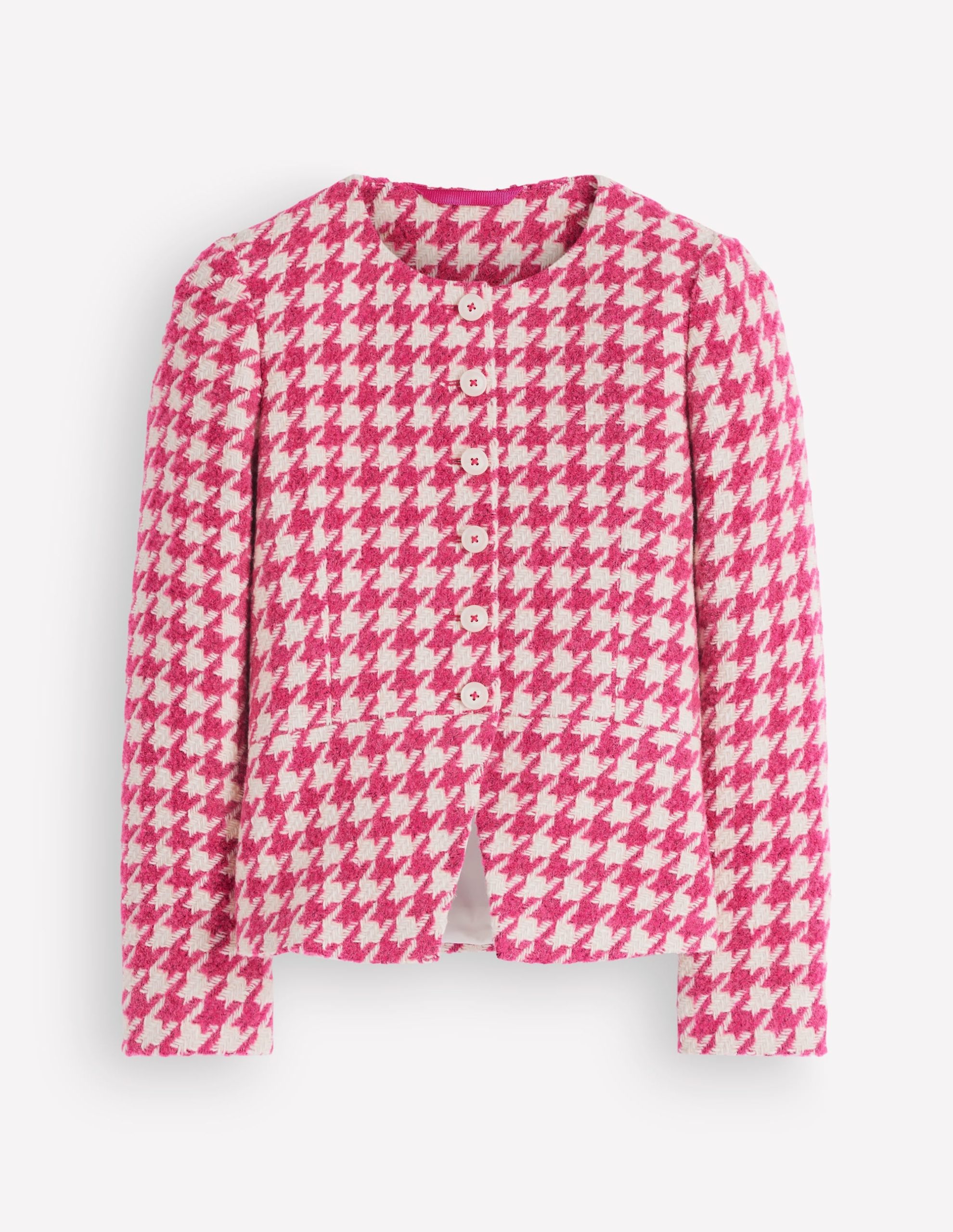 Collarless Wool Blend Blazer-Pink Dogstooth - Image 6