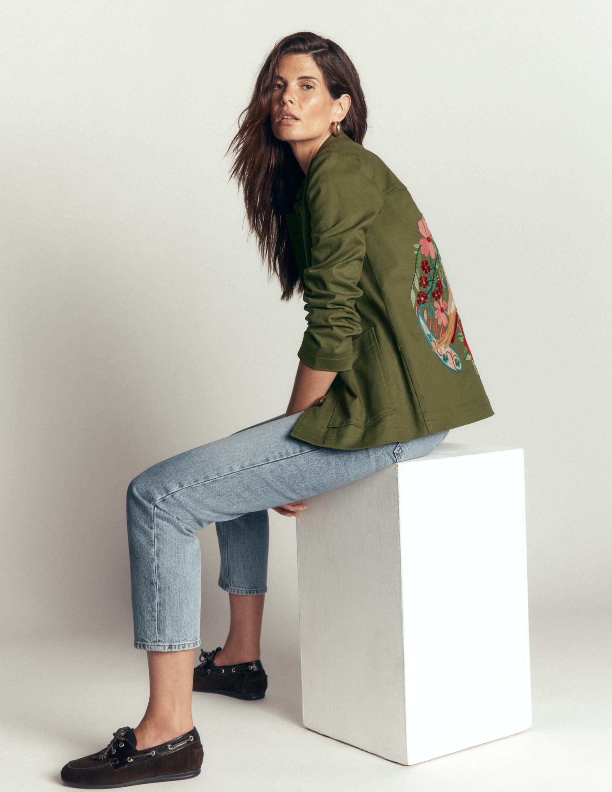 Fife Cotton Chore Jacket-Khaki Embellished