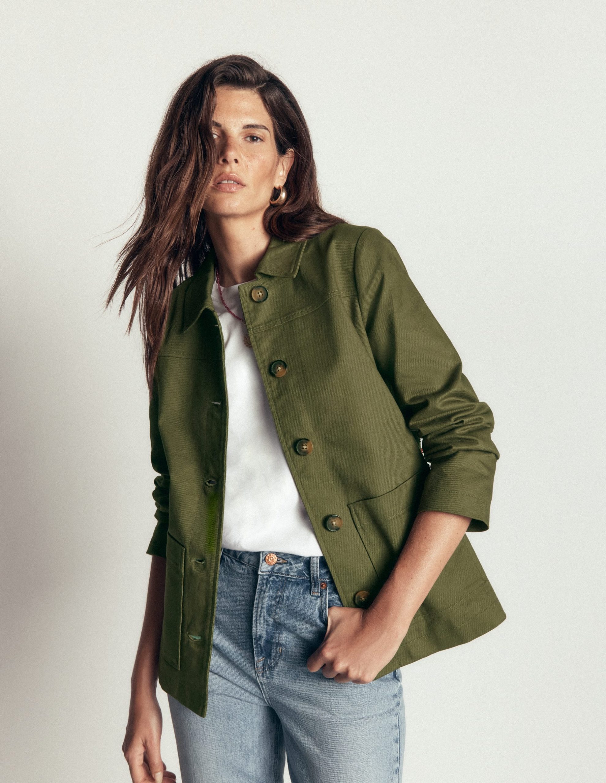 Fife Cotton Chore Jacket-Khaki Embellished - Image 4