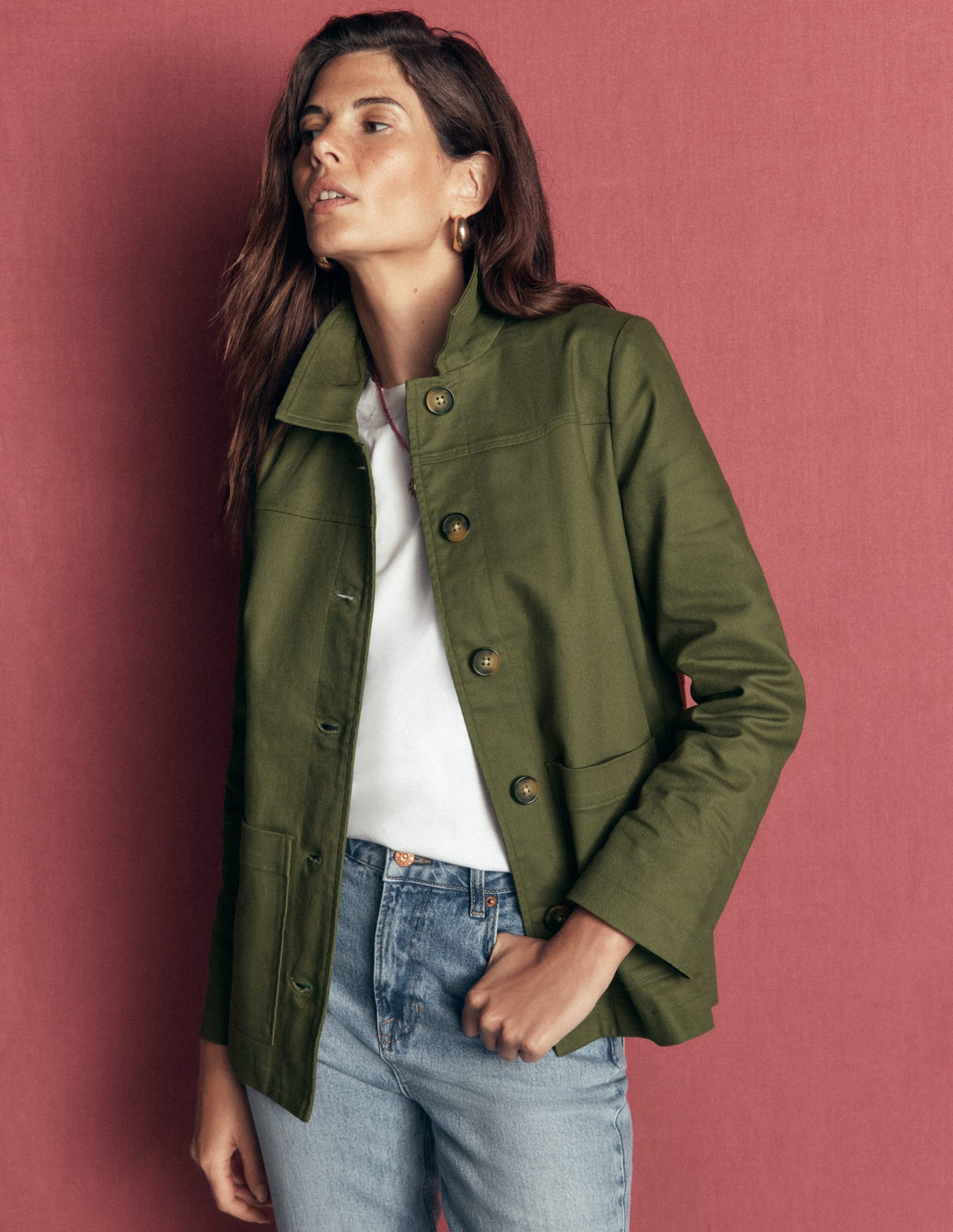 Fife Cotton Chore Jacket-Khaki Embellished - Image 5