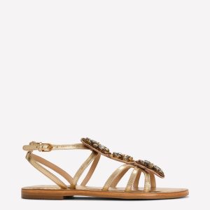 Crystal Flat Sandals-Gold