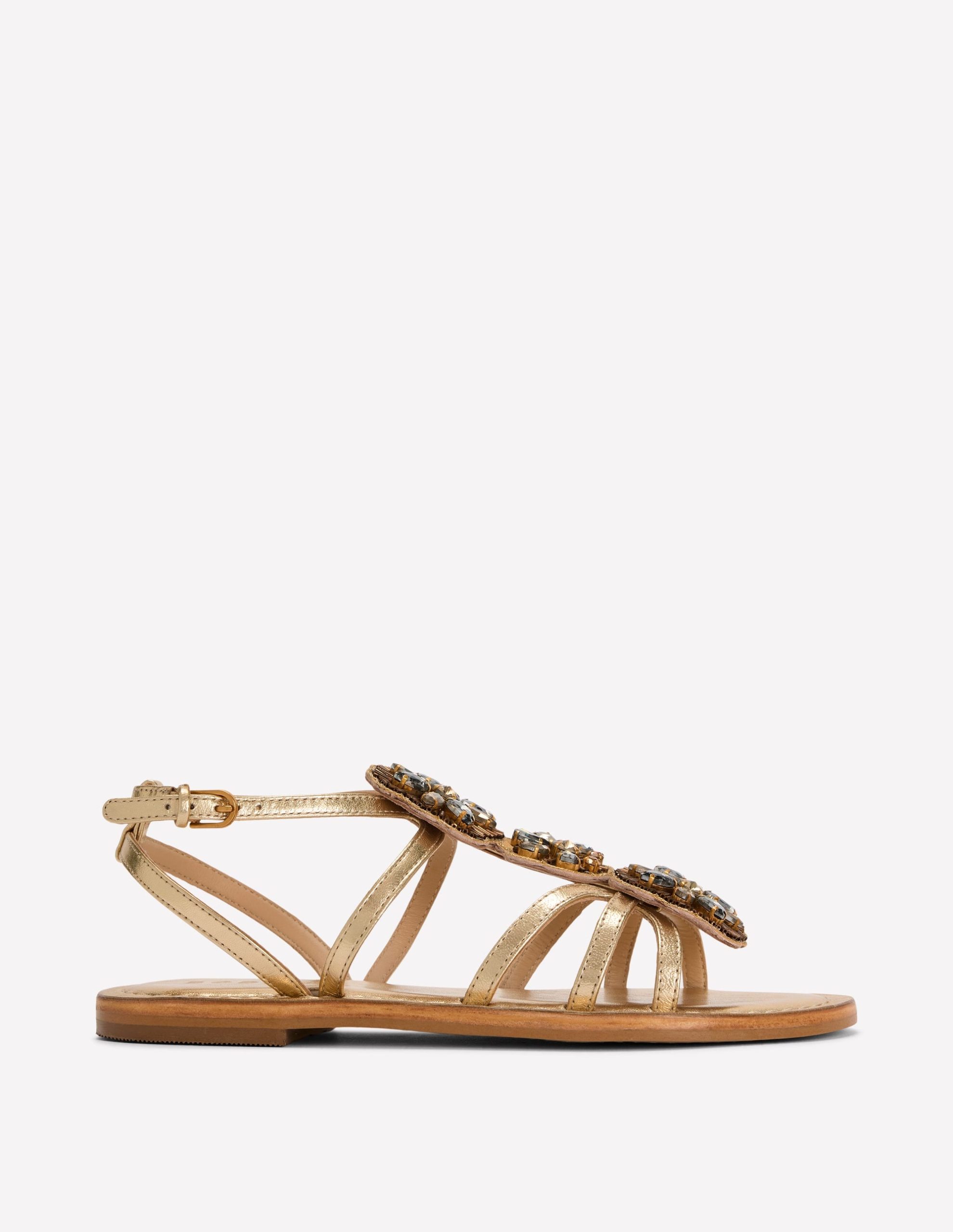 Crystal Flat Sandals-Gold