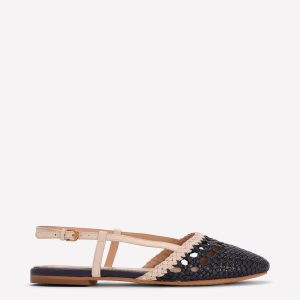 Woven Slingback Flats-Navy/Ivory