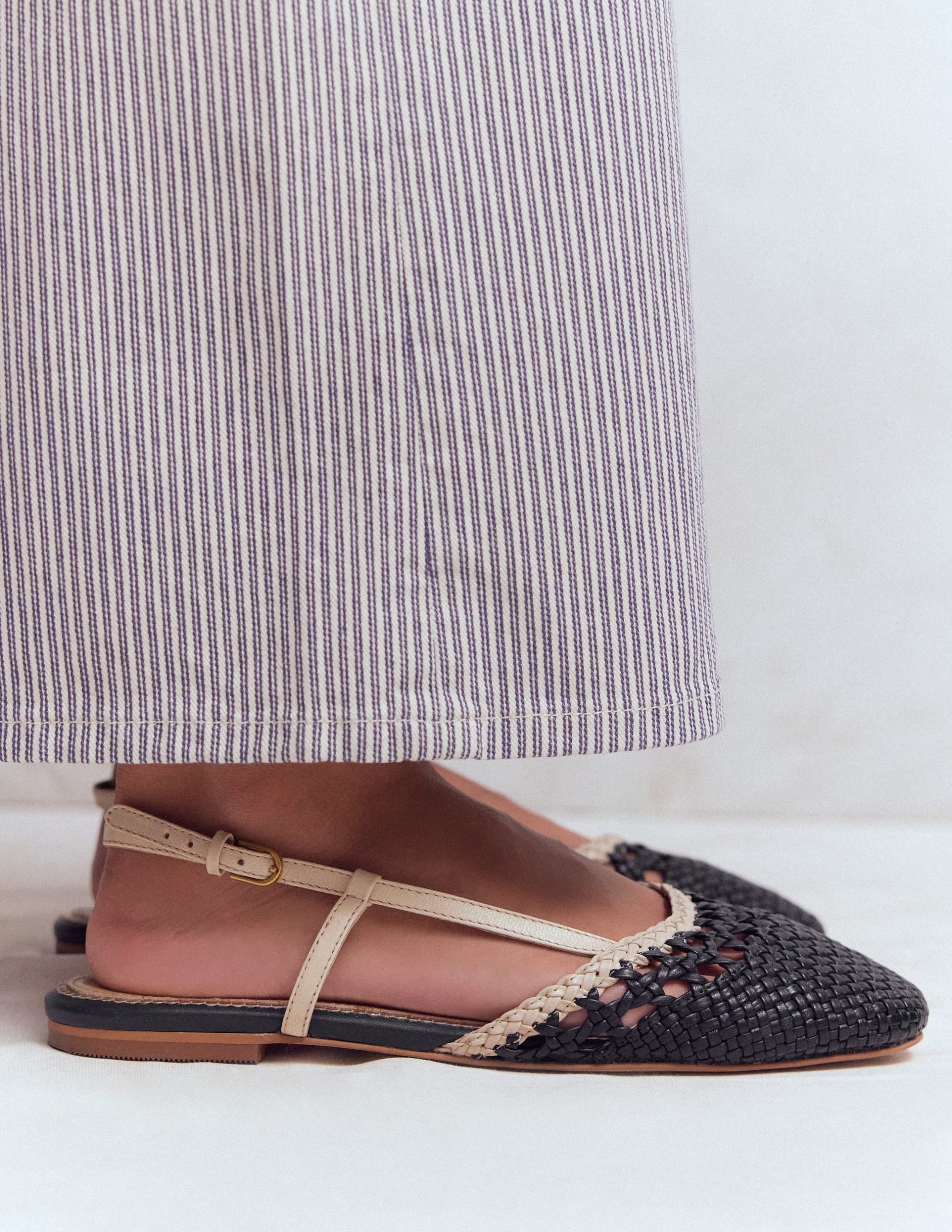 Woven Slingback Flats-Navy/Ivory - Image 2