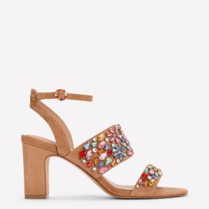 Embellished Block Heel Sandal-Tan Embellished