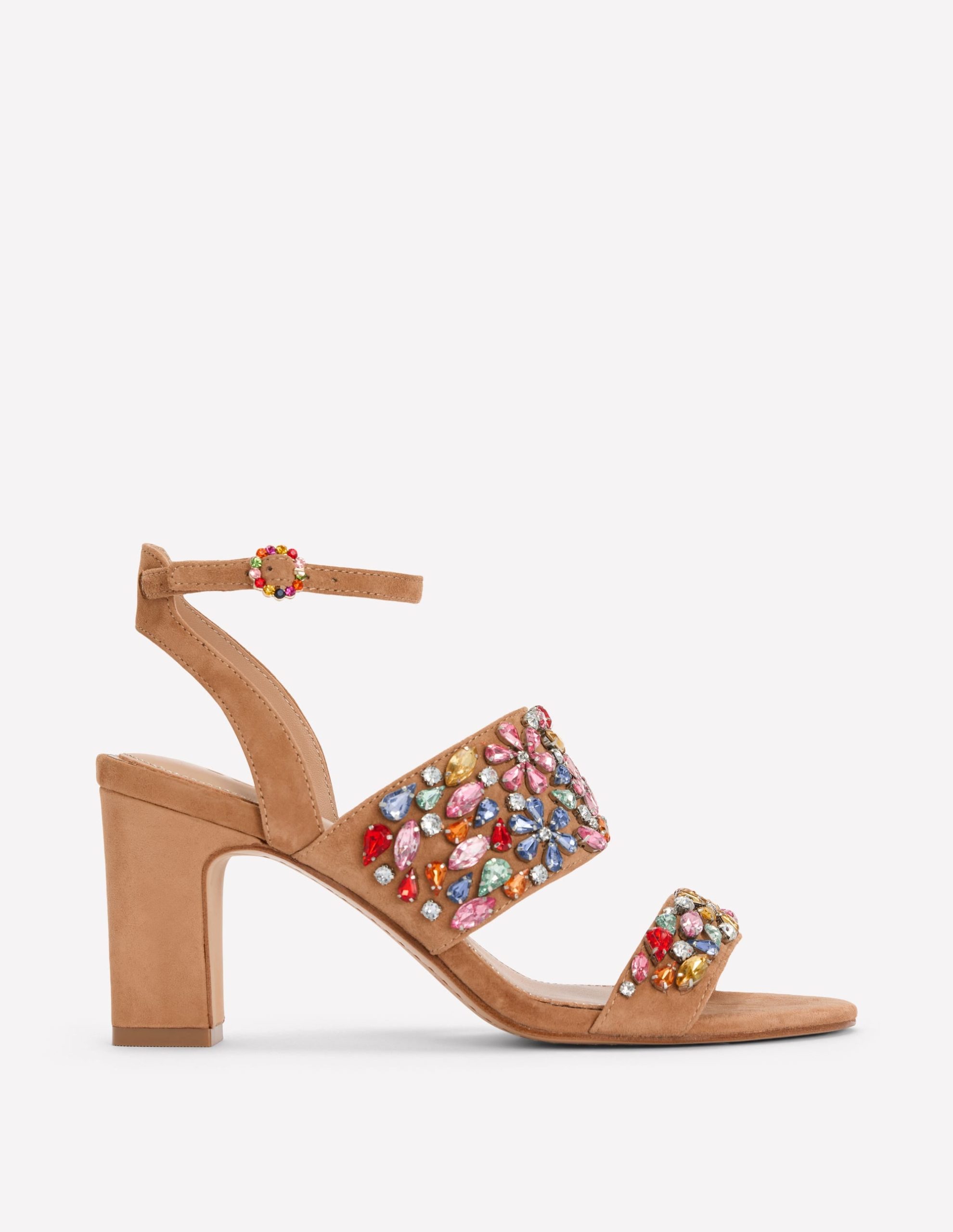 Embellished Block Heel Sandal-Tan Embellished