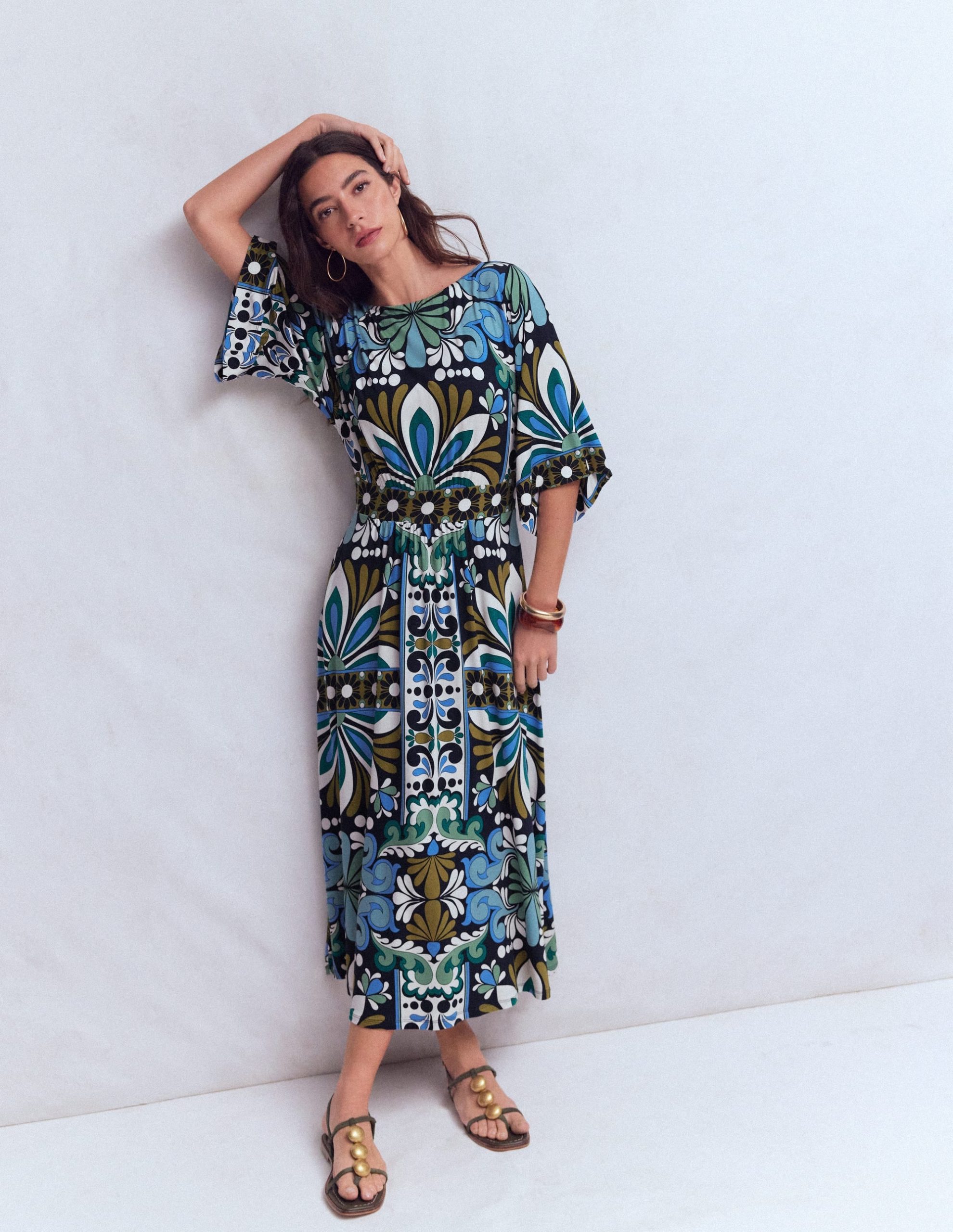 Imelda Kimono Jersey Dress-Navy. Bloom Tapestry - Image 2