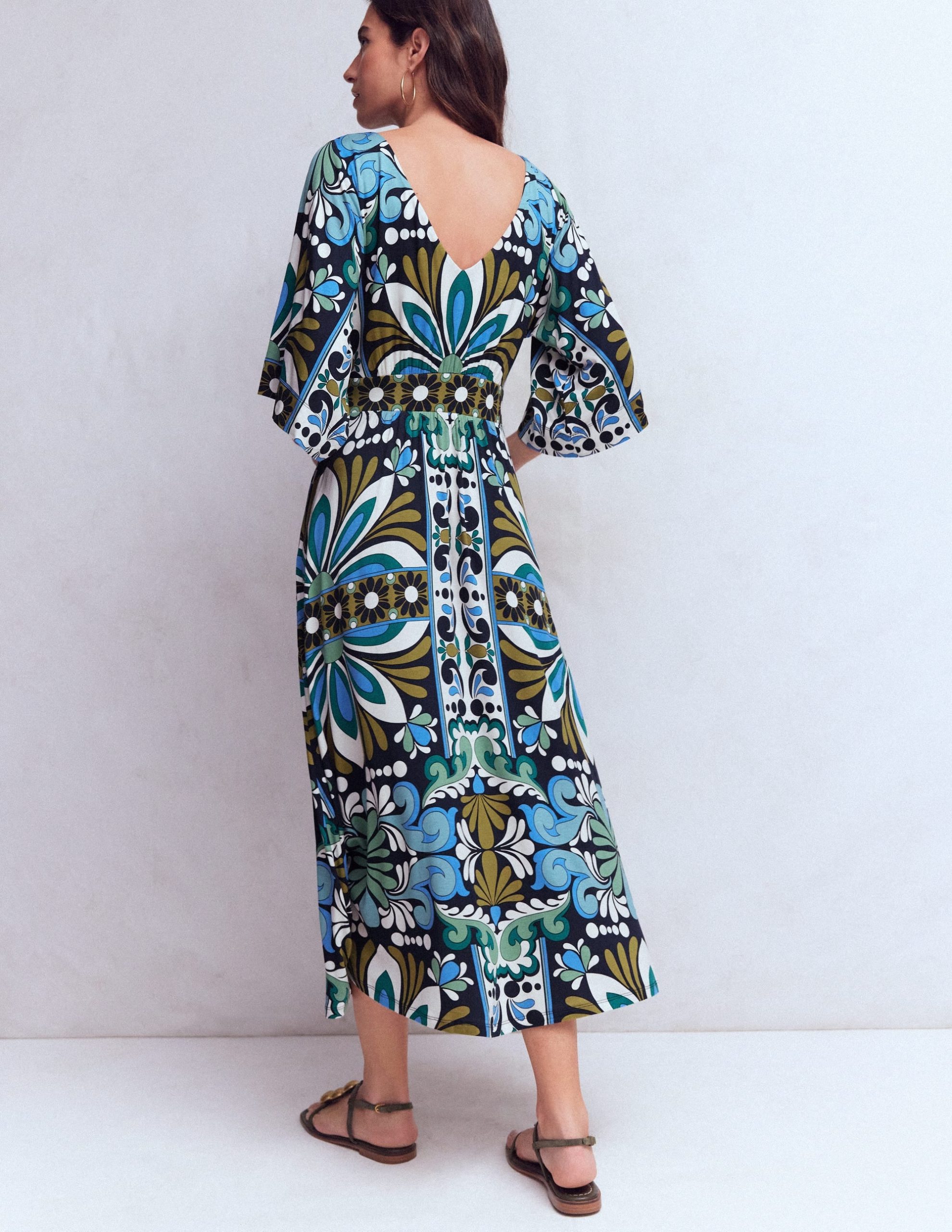 Imelda Kimono Jersey Dress-Navy. Bloom Tapestry - Image 4