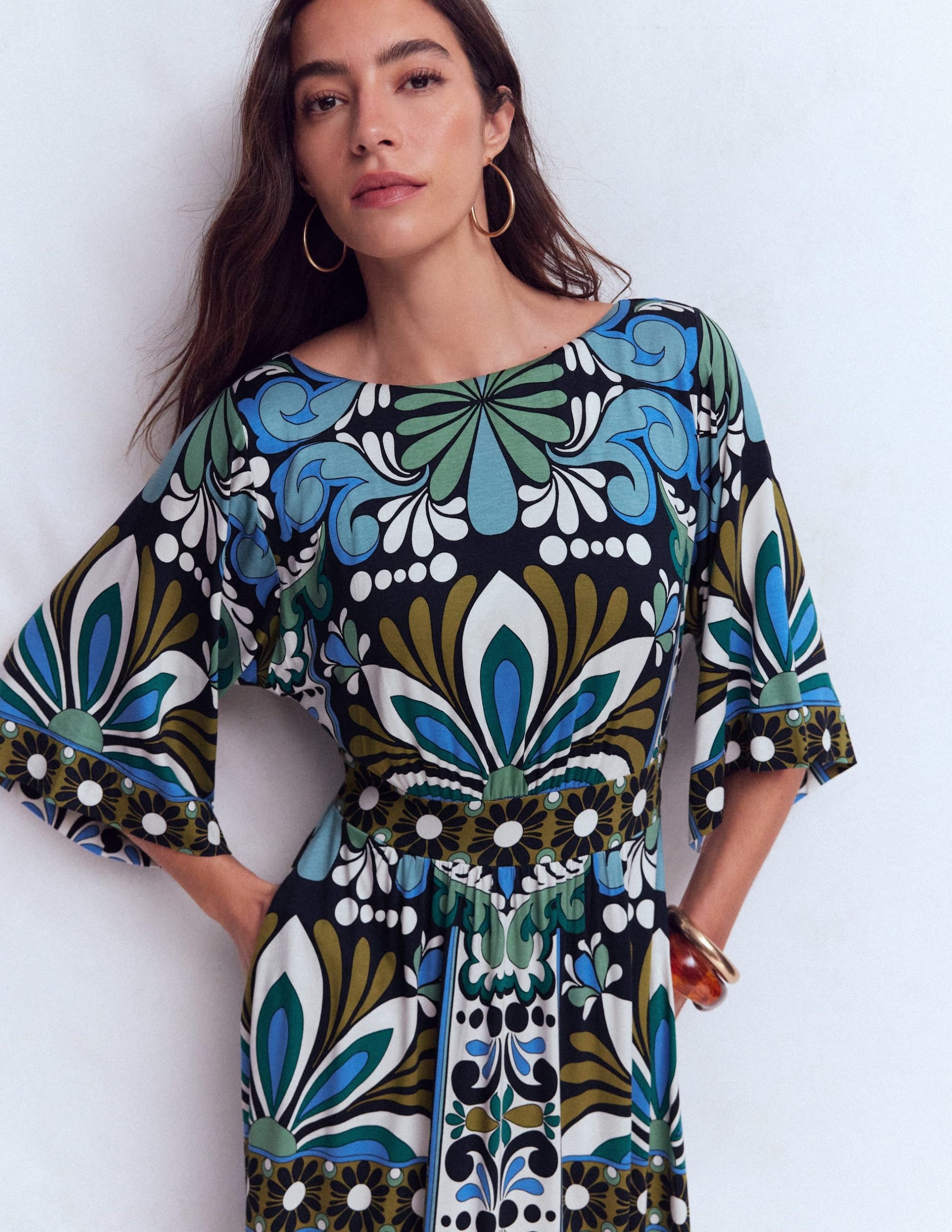 Imelda Kimono Jersey Dress-Navy. Bloom Tapestry - Image 6