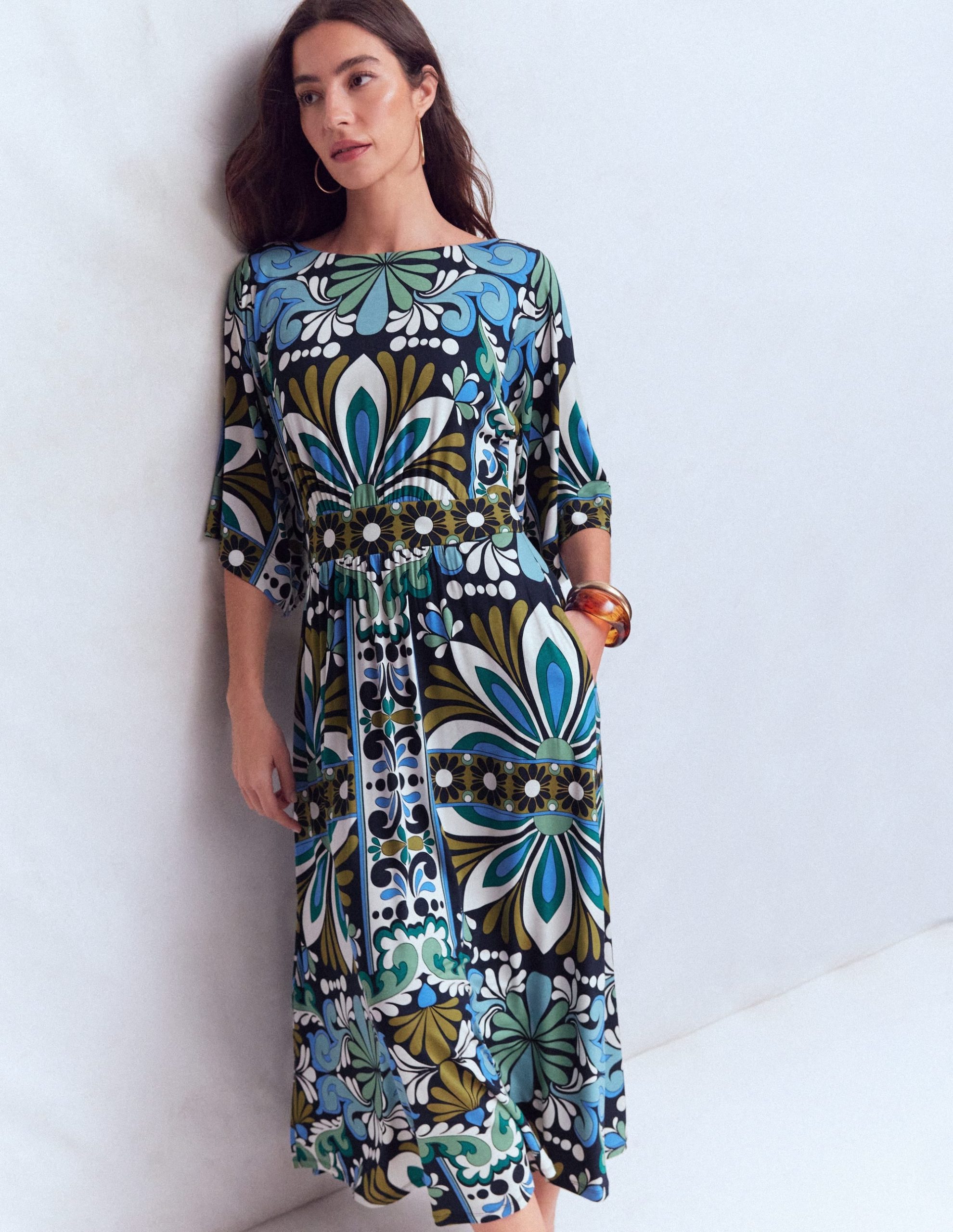 Imelda Kimono Jersey Dress-Navy. Bloom Tapestry - Image 7