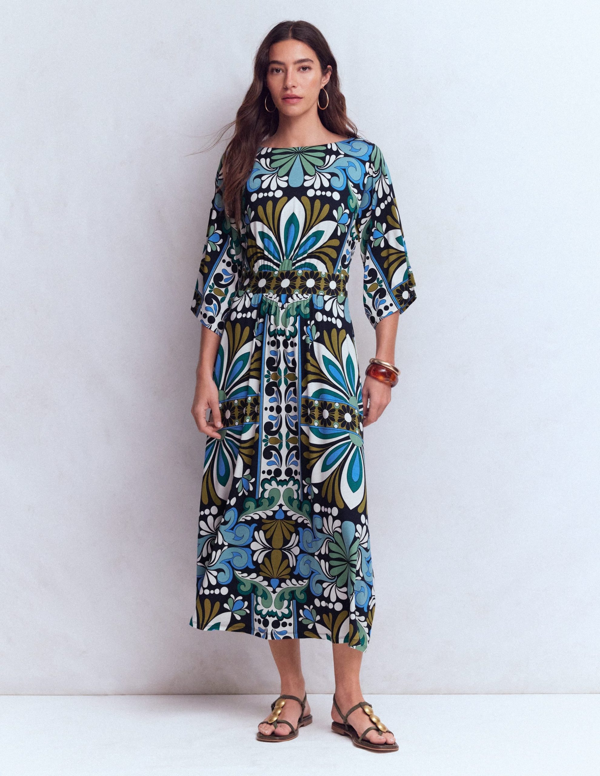 Imelda Kimono Jersey Dress-Navy. Bloom Tapestry - Image 8