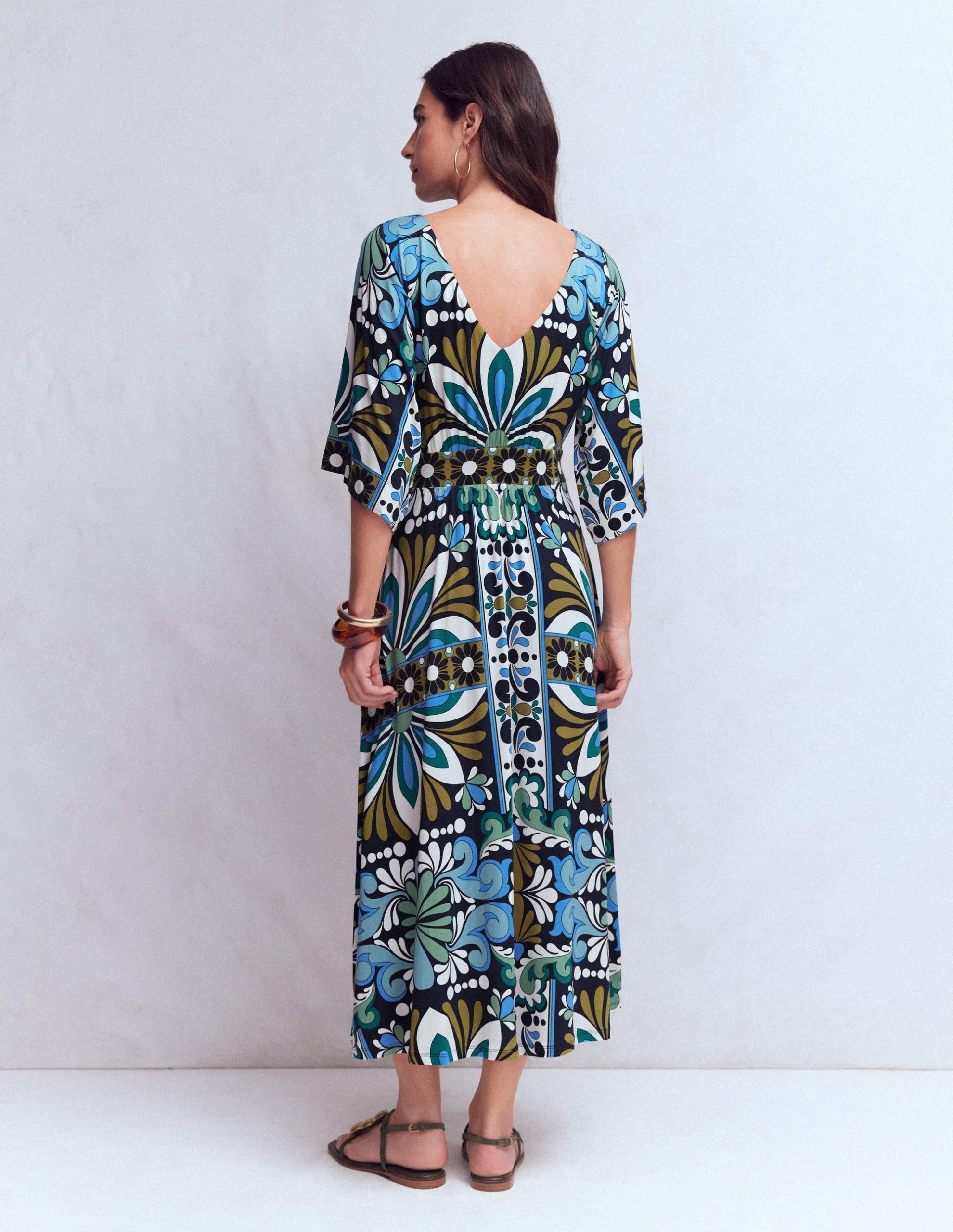 Imelda Kimono Jersey Dress-Navy. Bloom Tapestry - Image 9