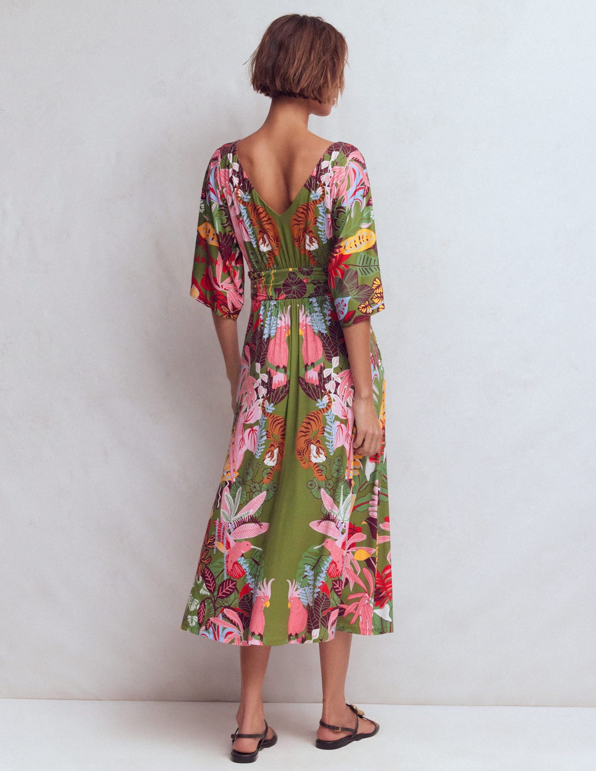 Imelda Kimono Jersey Dress-Olive. Tropical Safari - Image 3