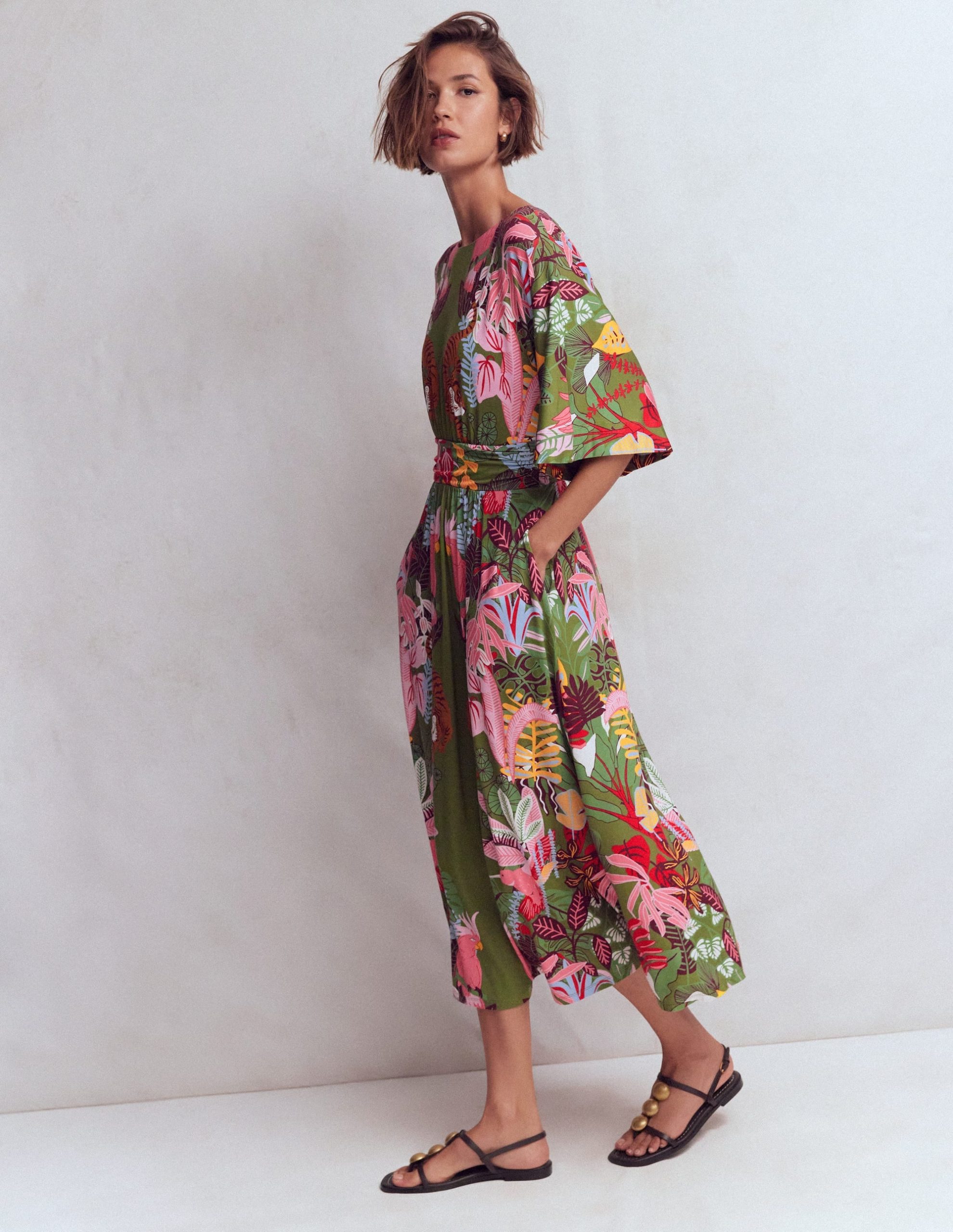 Imelda Kimono Jersey Dress-Olive. Tropical Safari - Image 4