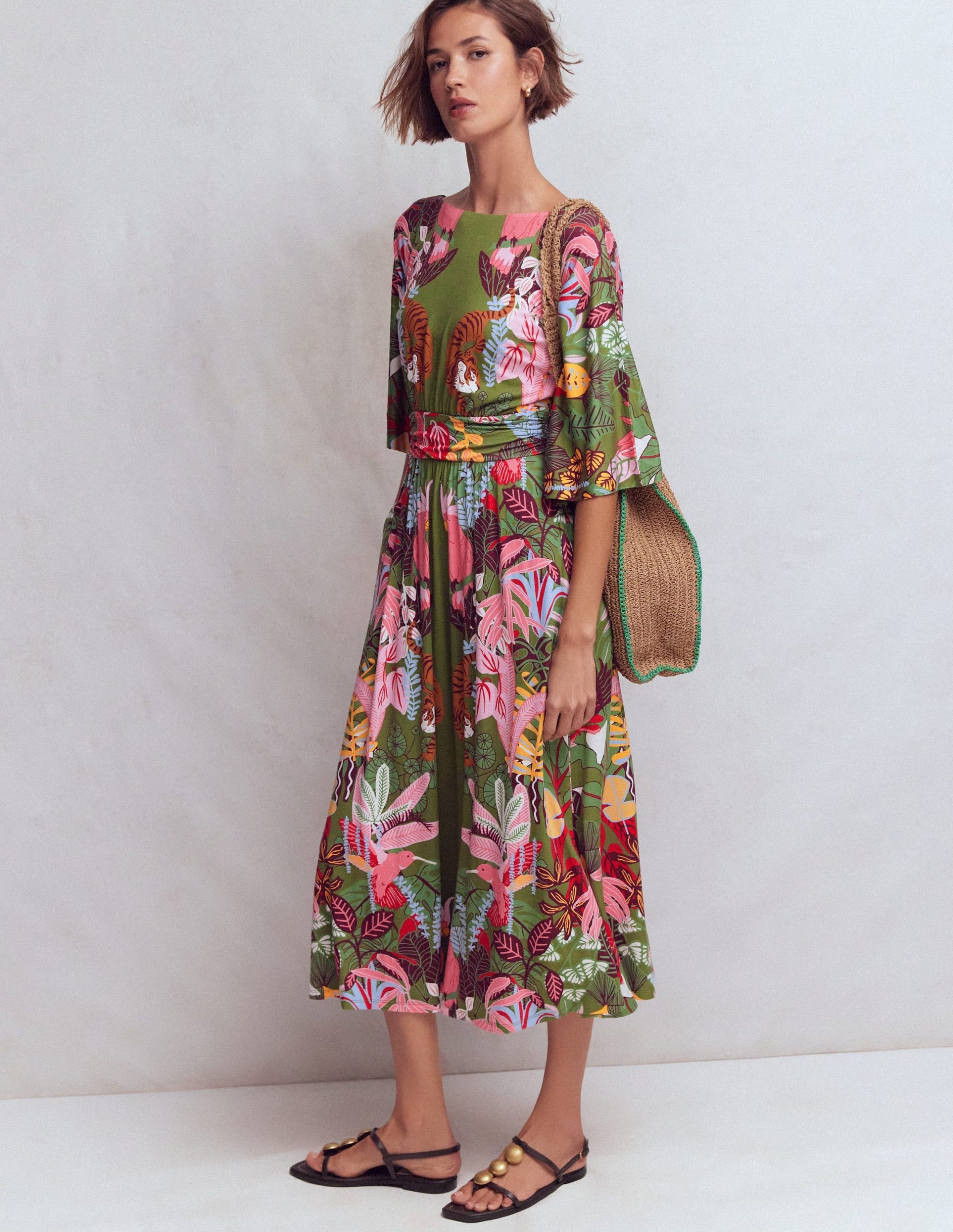 Imelda Kimono Jersey Dress-Olive. Tropical Safari - Image 5