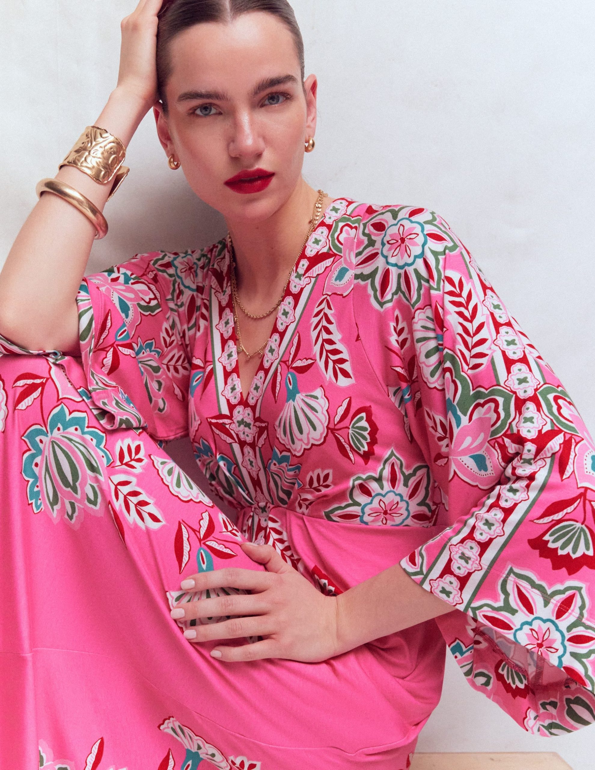 Nell Kimono Midi Jersey Dress-Pink. Blossom Elegance - Image 2