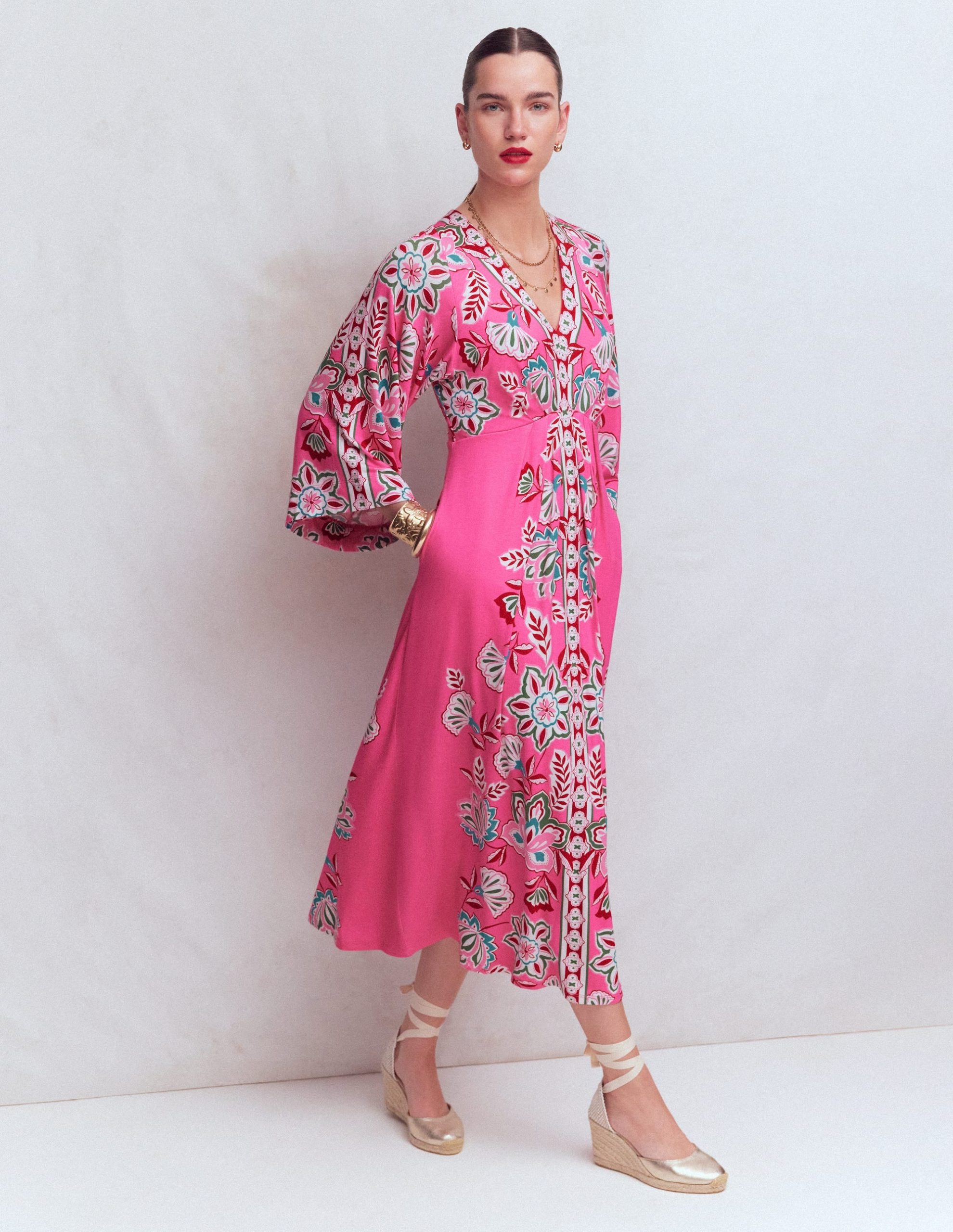 Nell Kimono Midi Jersey Dress-Pink. Blossom Elegance - Image 3
